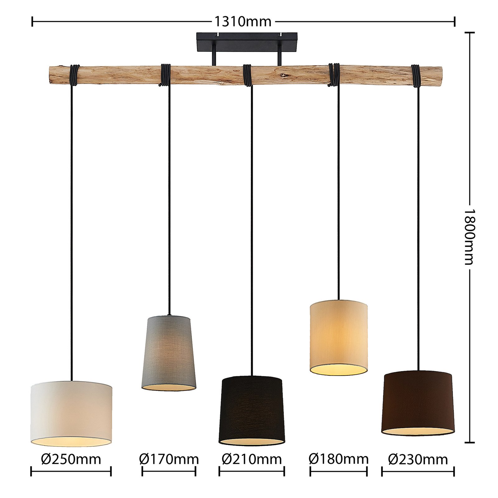 Lindby Hängeleuchte Amilia, Stoff, 5-flg., grau/beige, E27