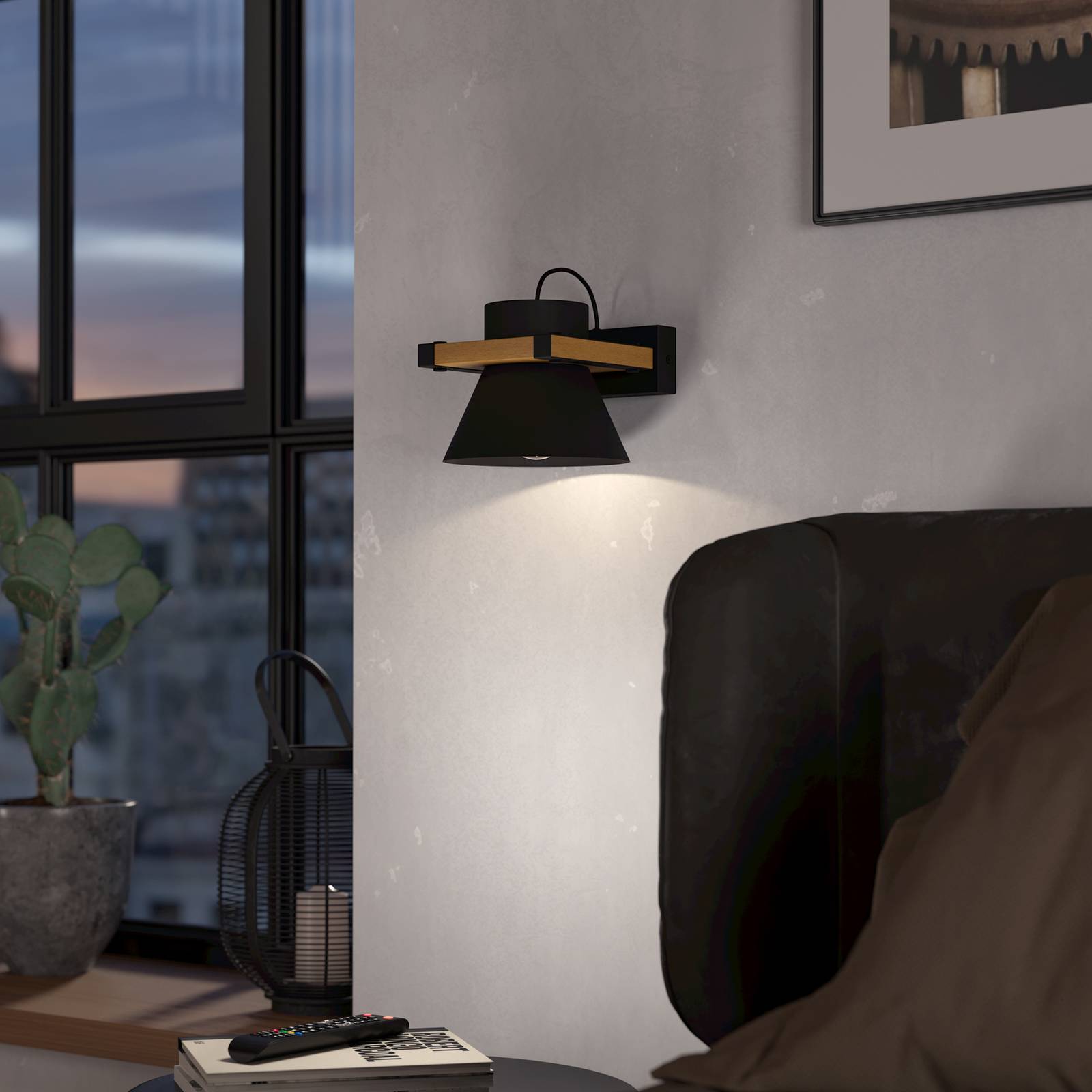  Eglo Eglo Maccles Wall Light In Black With Wood 
