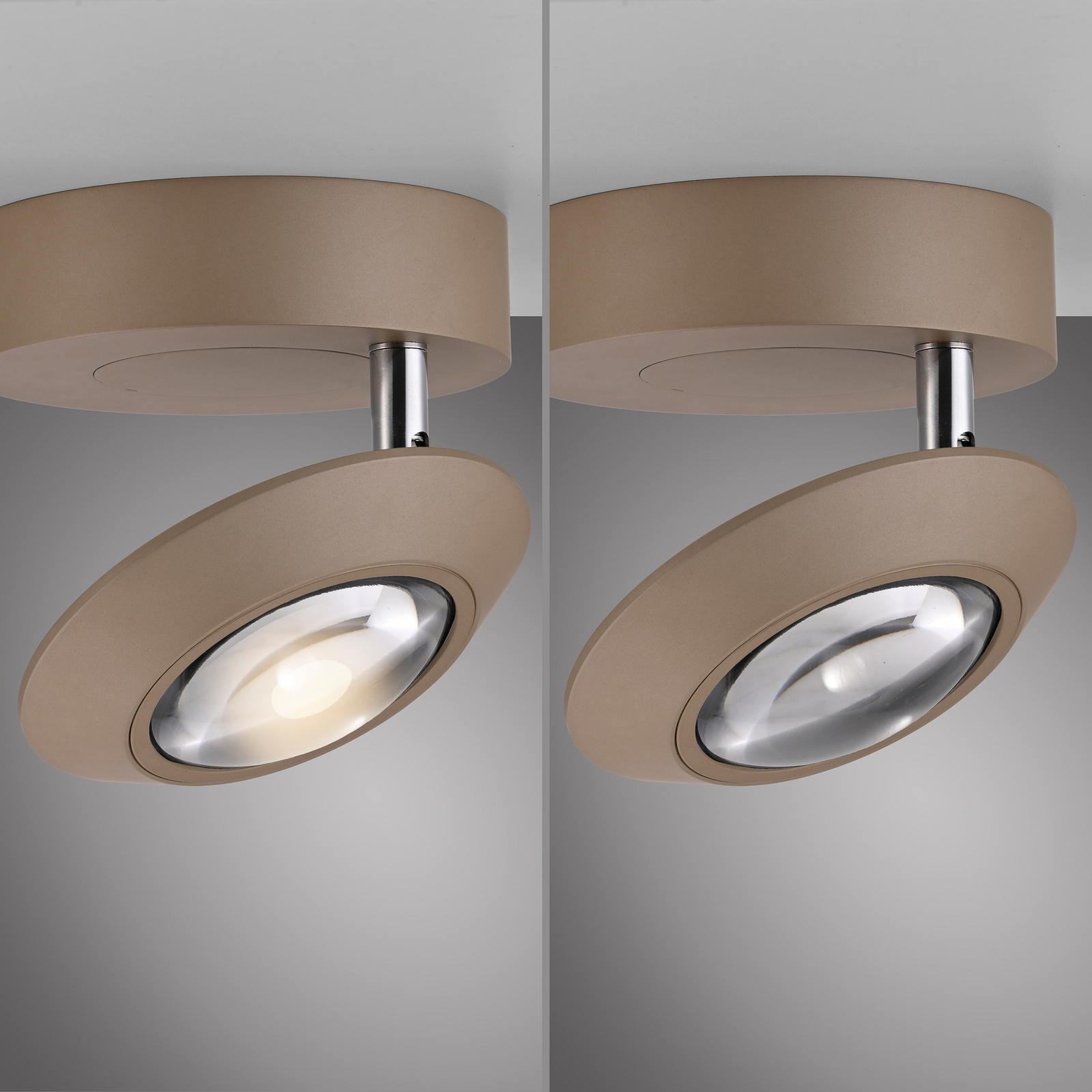 PURE LED плафон Oculis бронзов цвят, Ø 15 cm желязо/стъкло