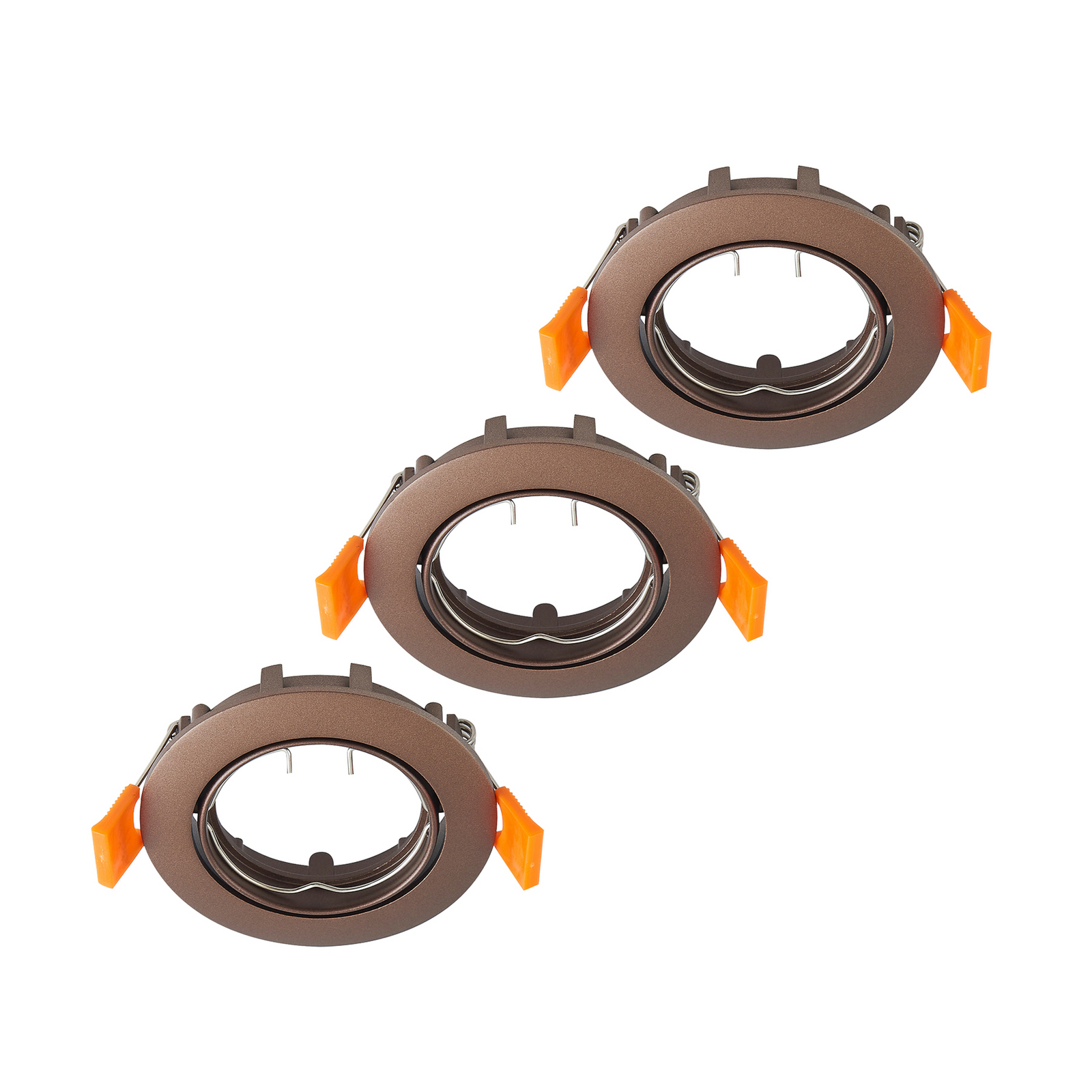 PRIOS Plafoniera a incasso Fibur, bronzo, zinco, Ø 8,2 cm, set da 3