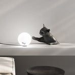 Karman table lamp Maoo, black ceramic, glass, cat figurine