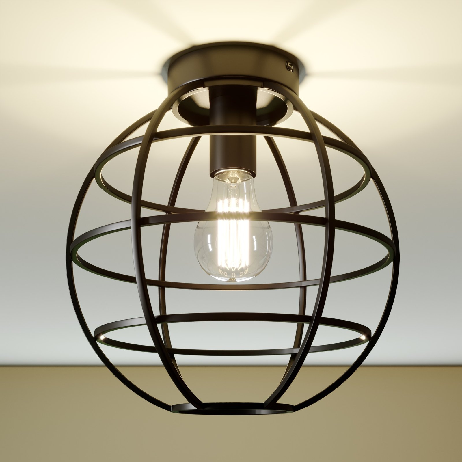 Lindby Bekira cage ceiling light in black, for Living / Dining Room, metal, E27, 60 W, energy efficiency: A++, H: 30.5 cm