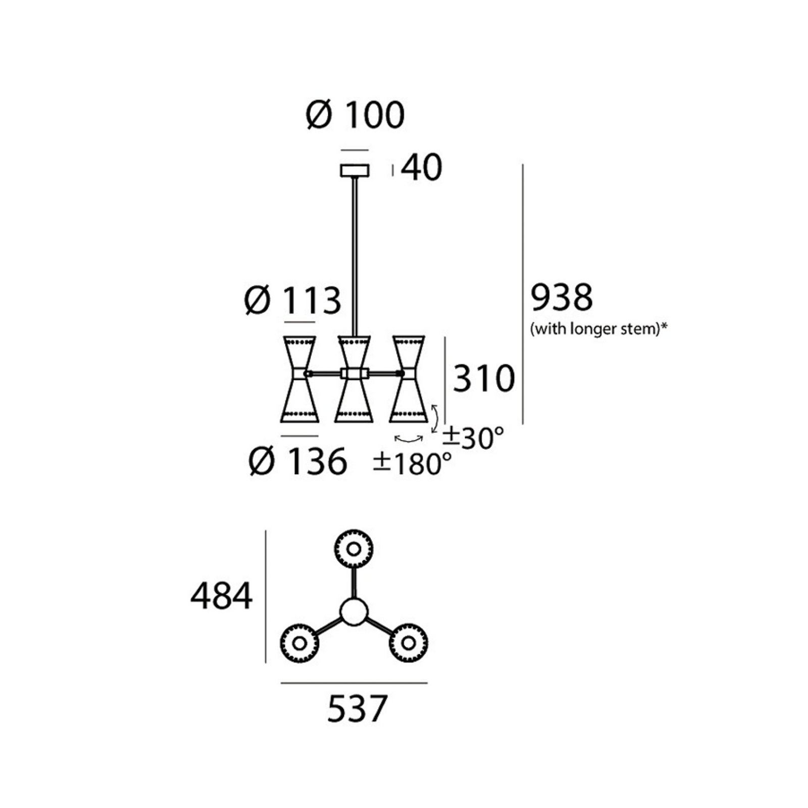 Megafono Pendellampe, elfenbeinfarben 54cm, 6flg. - Stilnovo Megafono Pendellampe, elfenbeinfarben 54cm, 6flg. - Stilnovo