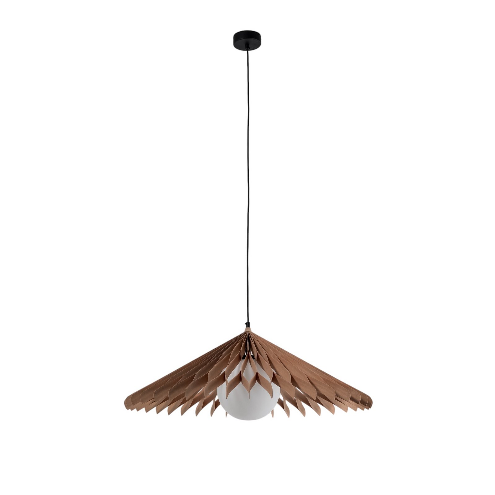 Hanglamp Nature Sun glas XL, platte kegel, Ø 69 cm, hout