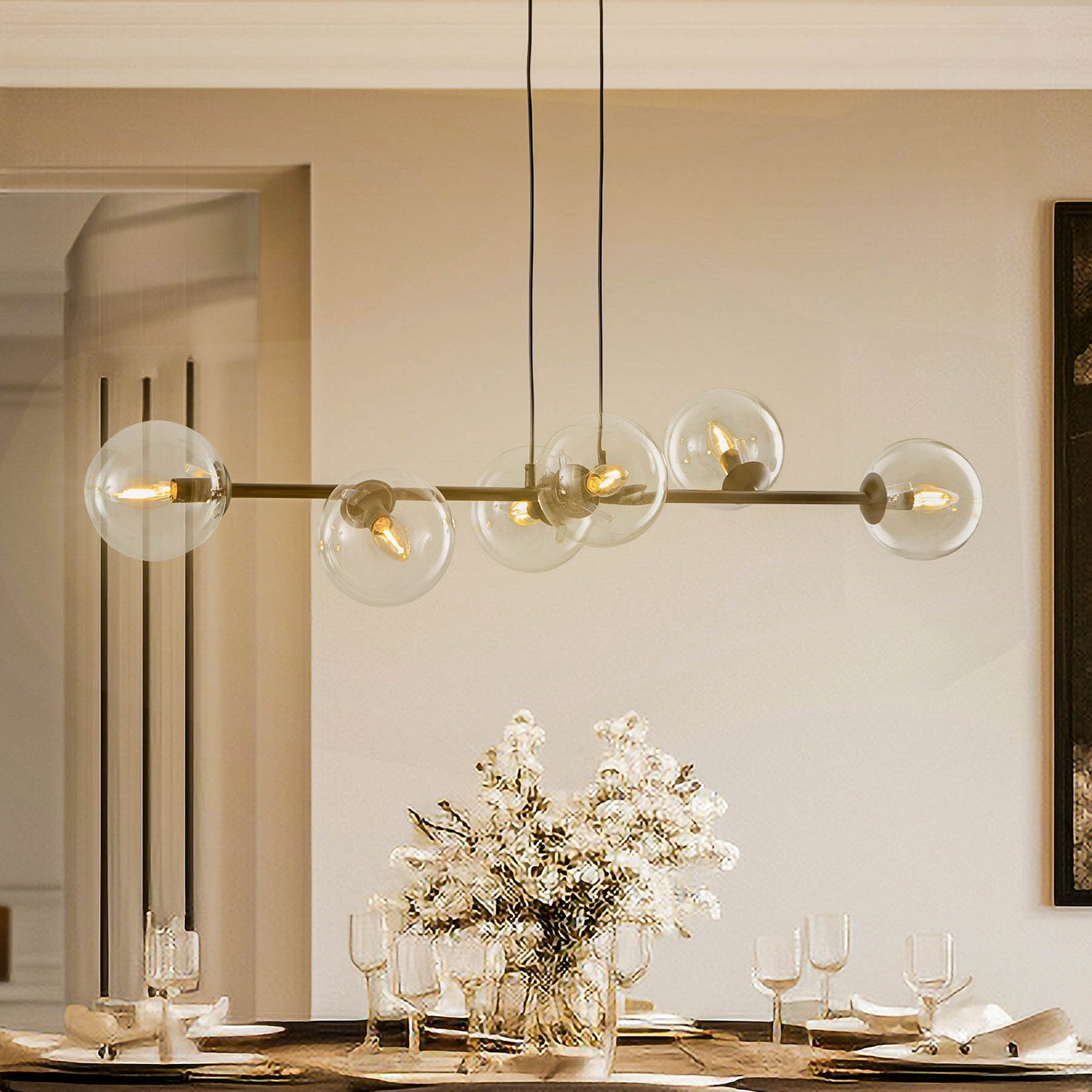 EMIBIG LIGHTING Lampă suspendată Glassy 6 becuri negru transparent sticlă 110 cm - Camera de zi / sufragerie - Modern - Metal