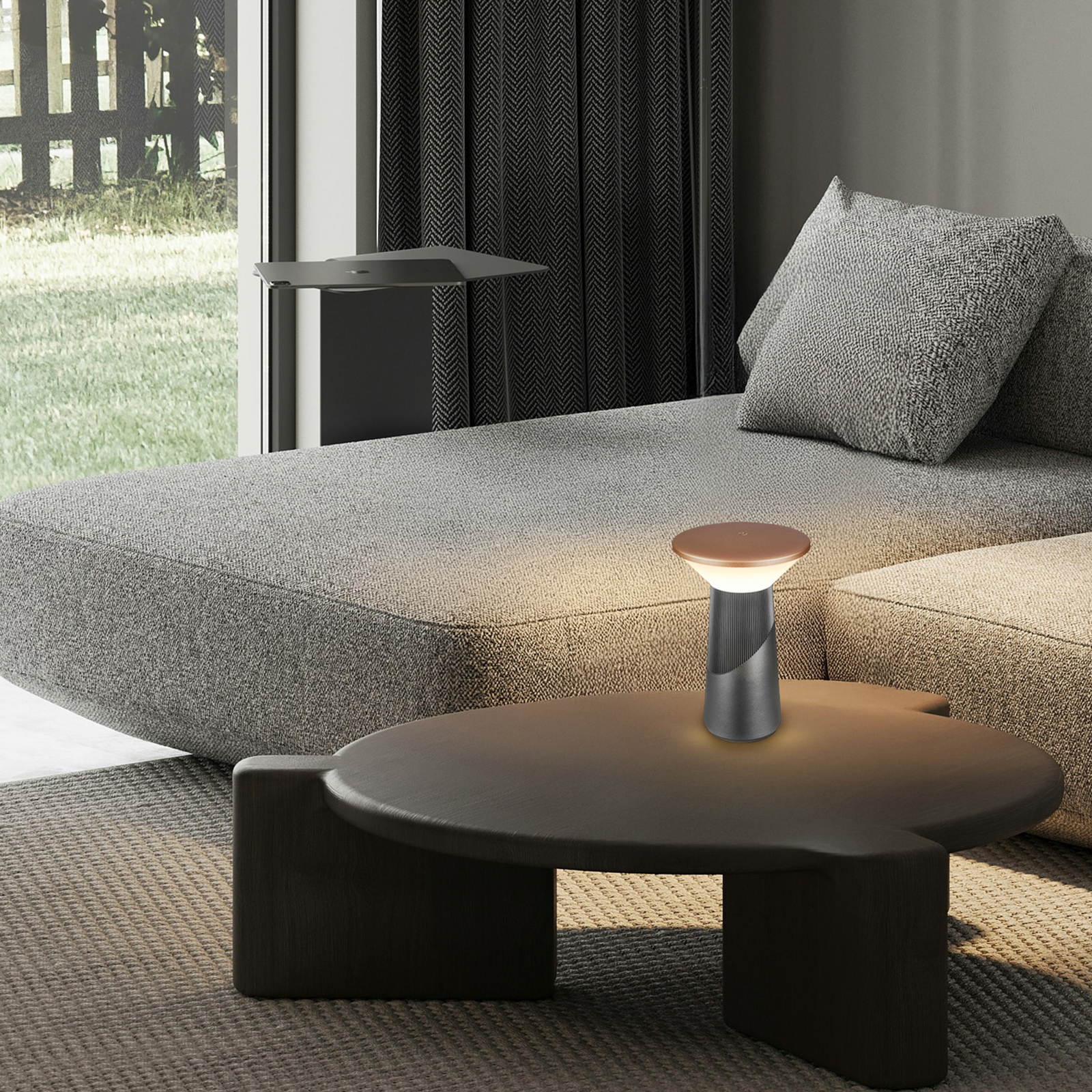 LED tafellamp Pilia, brons/antraciet, hoogte 24 cm IP44