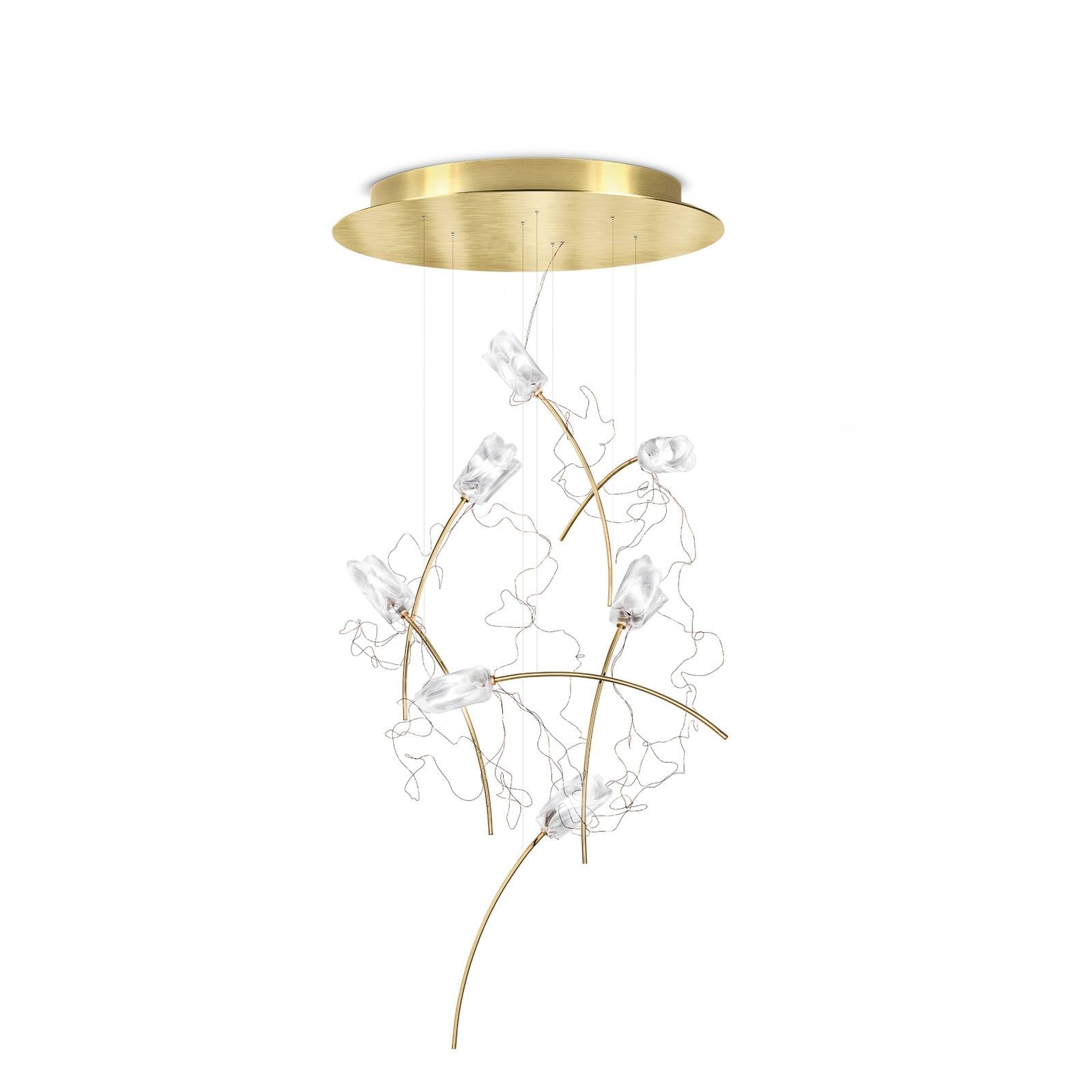 Slamp Tulip 7 LED hanging light prism/brass round, for Living / Dining Room, Lentiflex®, matt brushed brass, G4, 5 W