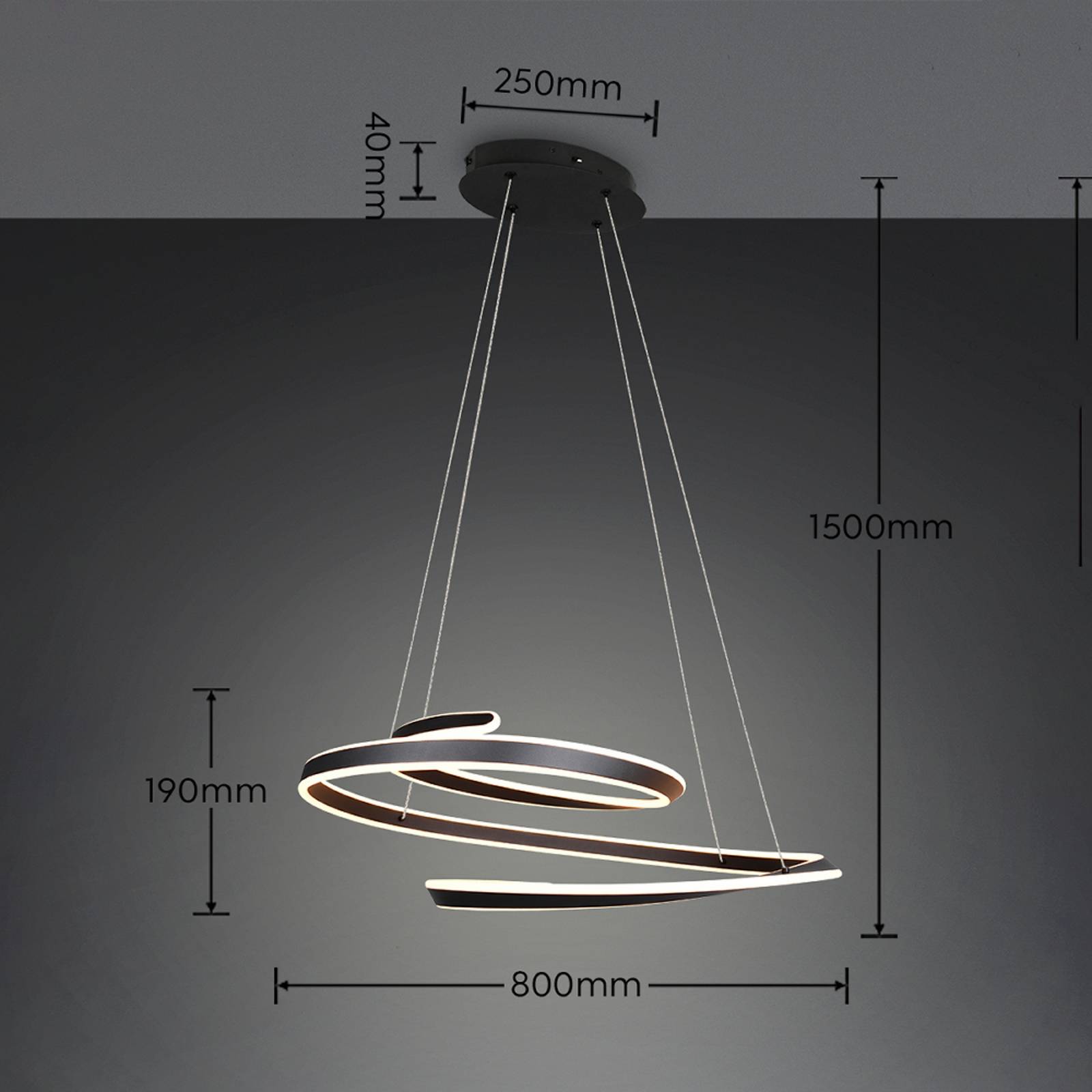 LED-pendellampe Arlington, matt svart, lengde 80 cm, metall, CCT