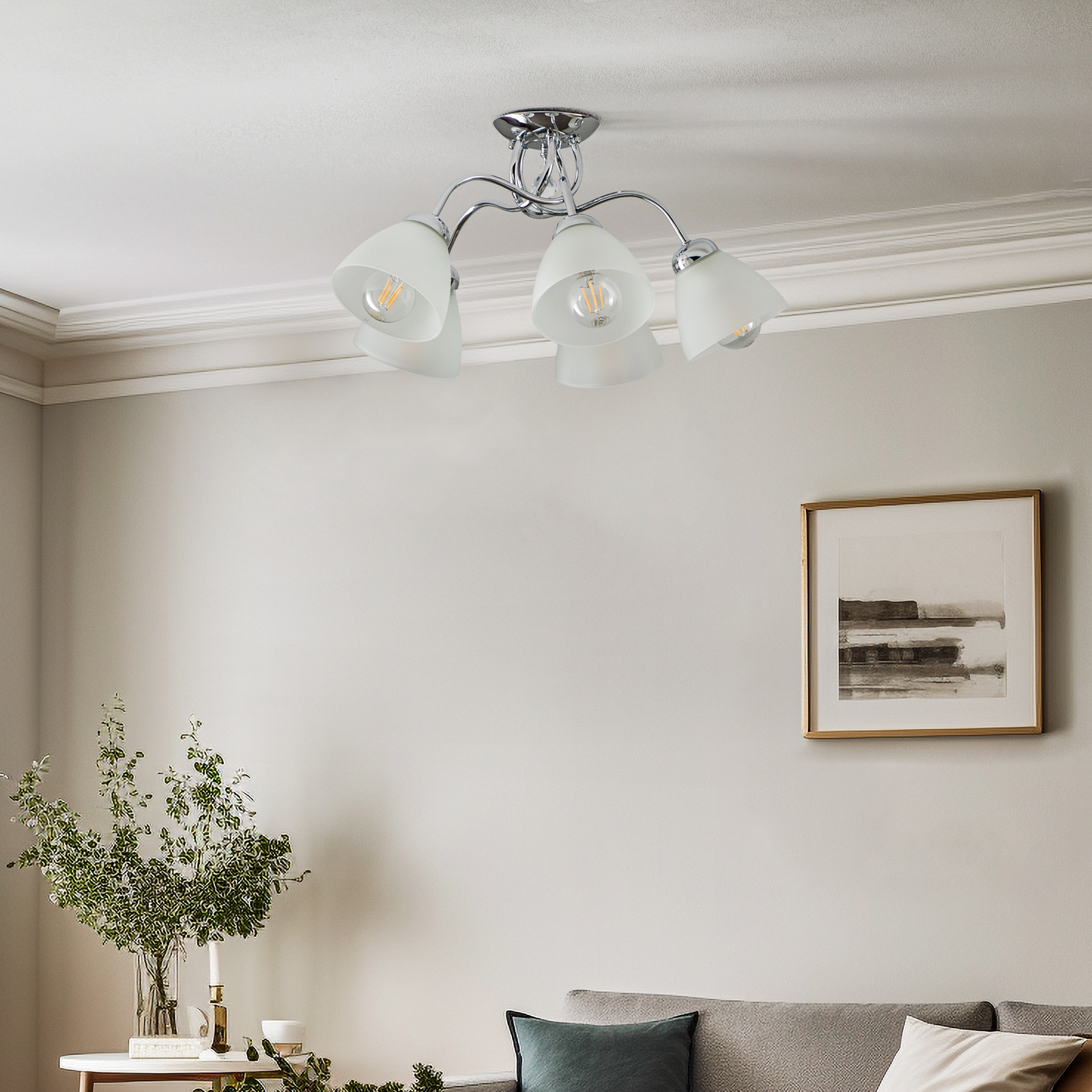 Miranda ceiling light, five-bulb, chrome