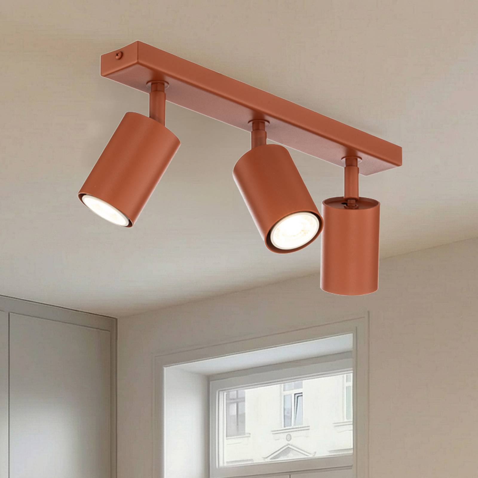 SIGMA Spot pour plafond Zoom, à 3 lampes, rouge, acier, GU10