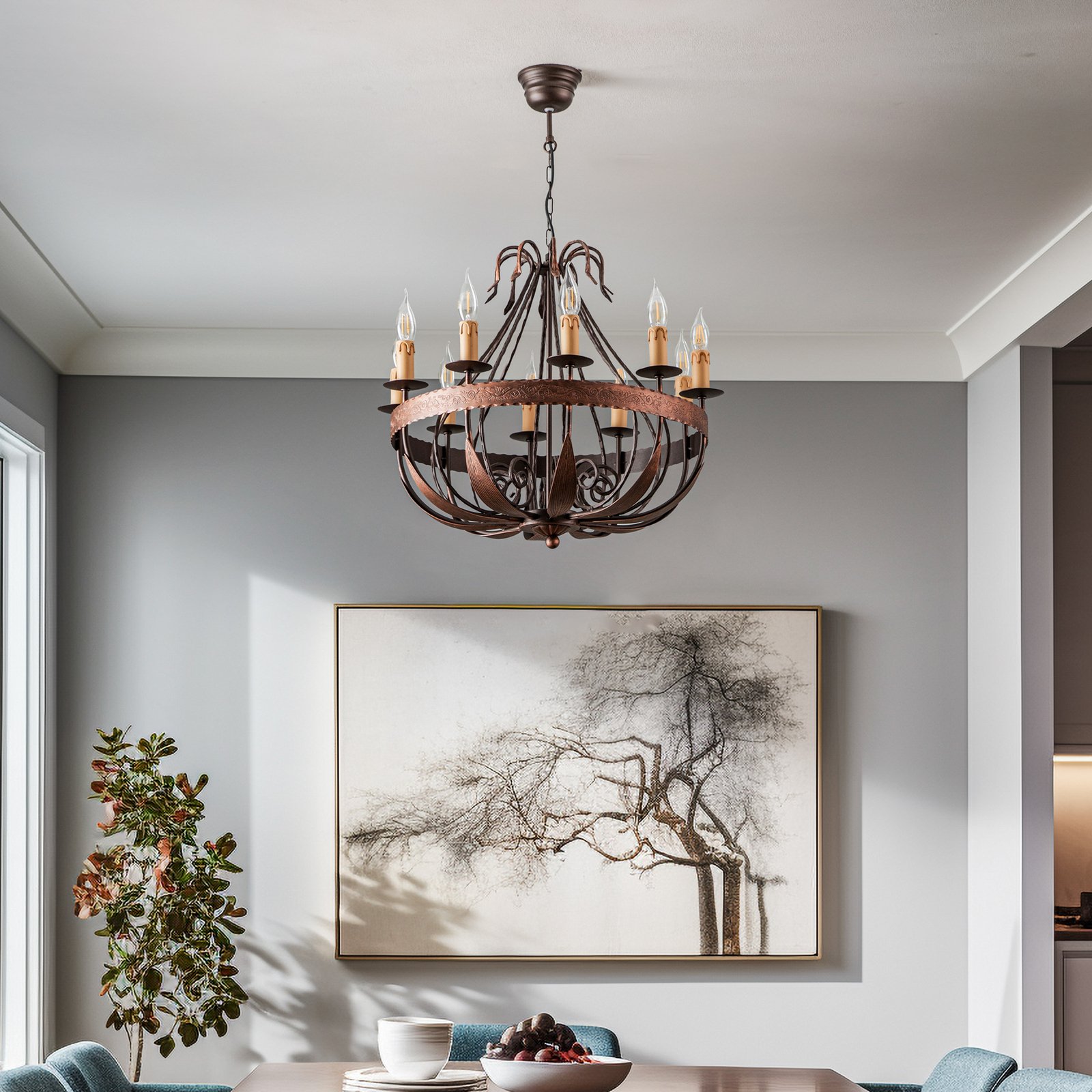 Sage chandelier, bronze/cream, 10-bulb