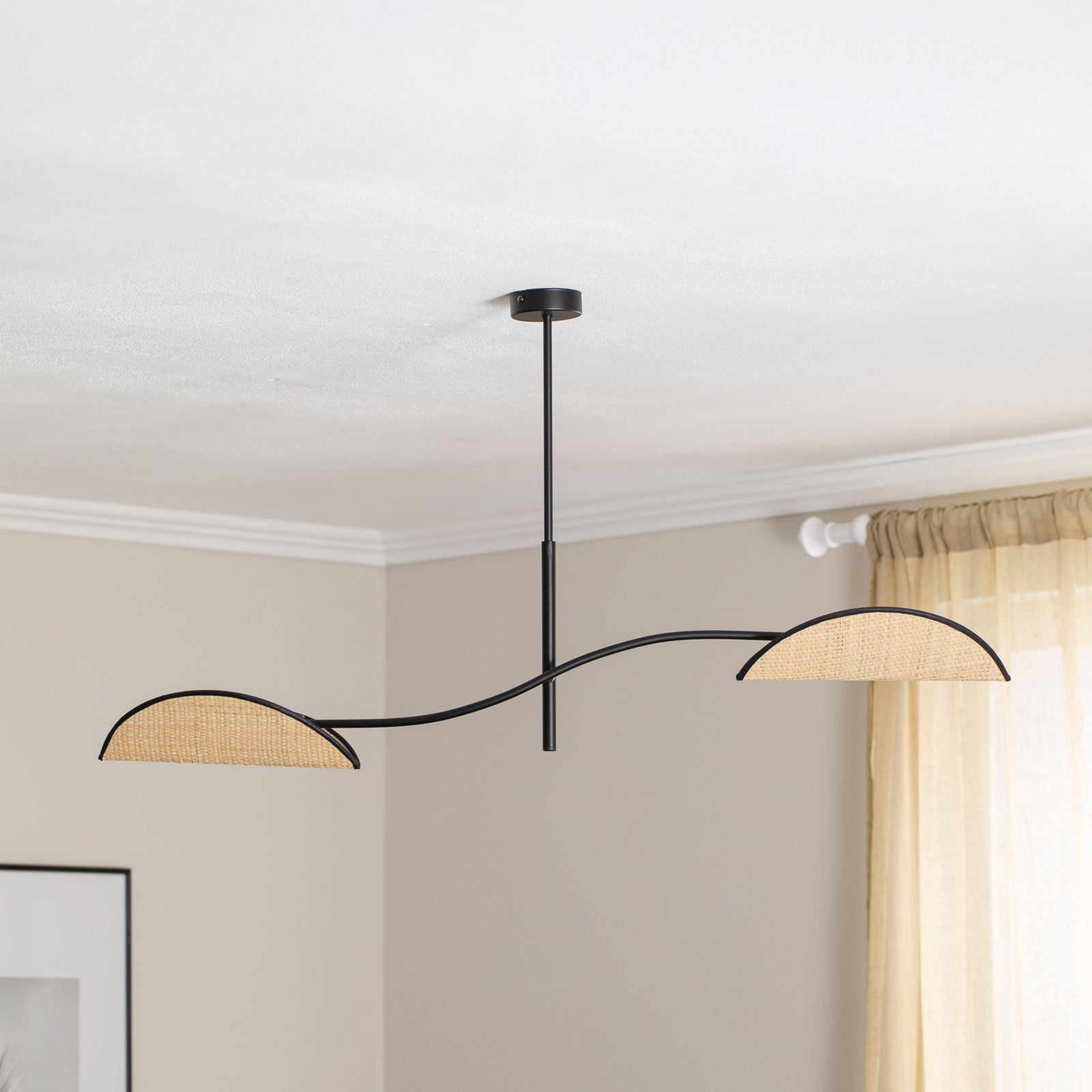 Lampa sufitowa Lotus, czarna/wygląd rattanu 2-pkt.