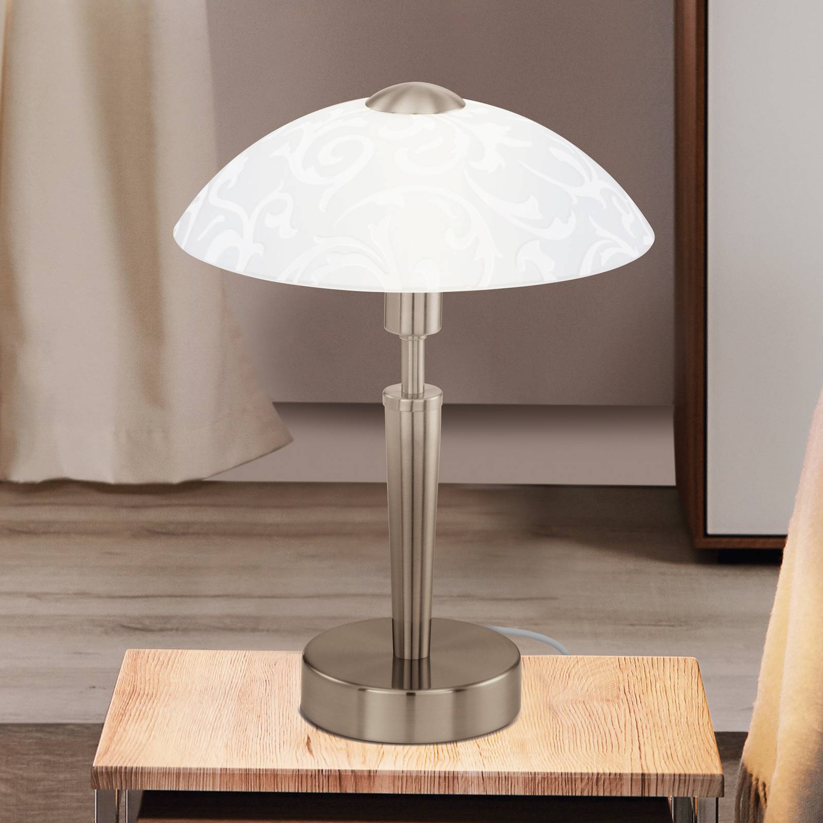 EGLO Lampe de table SOLO 1, nickel mat, hauteur 32 cm, métal/verre, à intensité