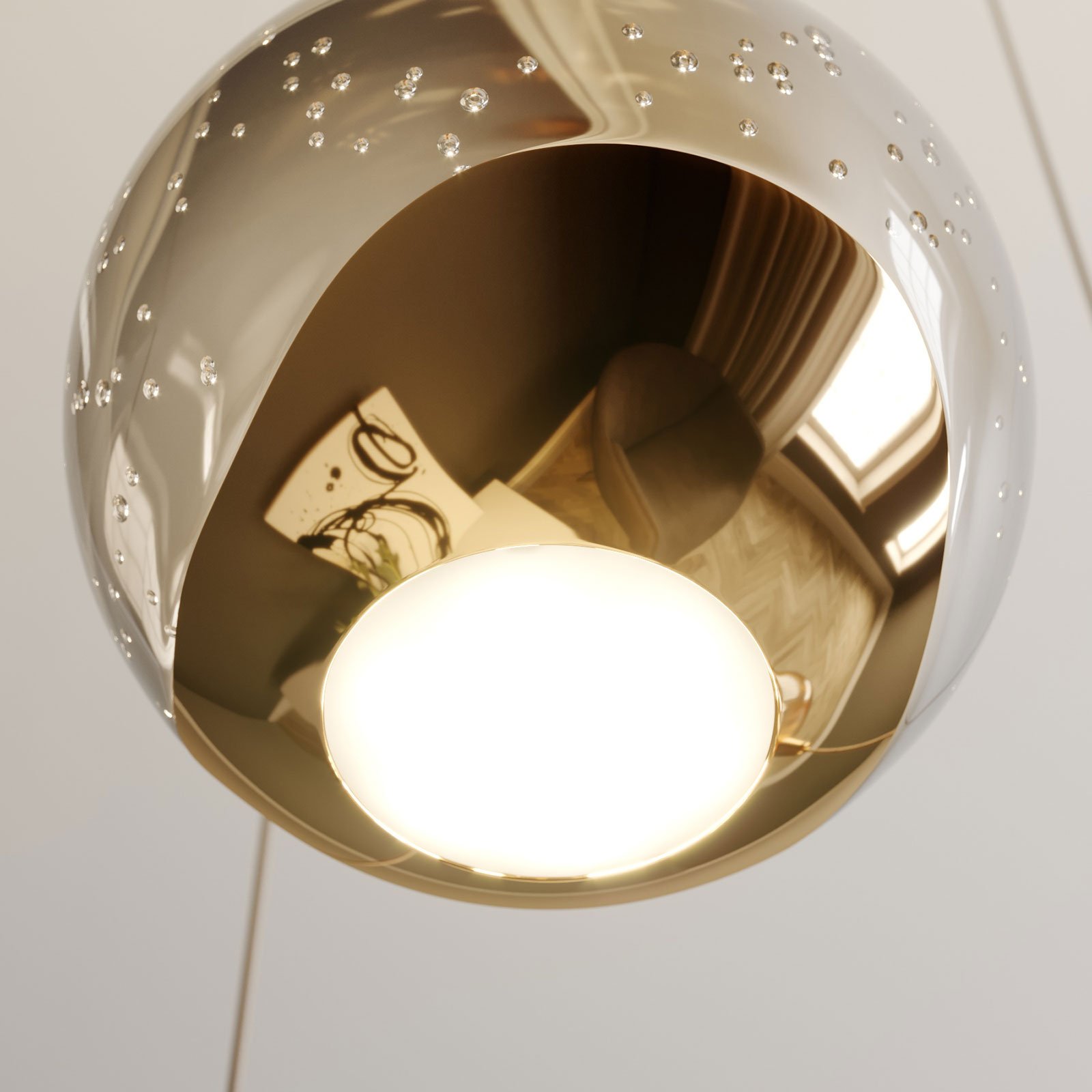 LED hanglamp Hayley met glasbol, 3 lampjes, goud