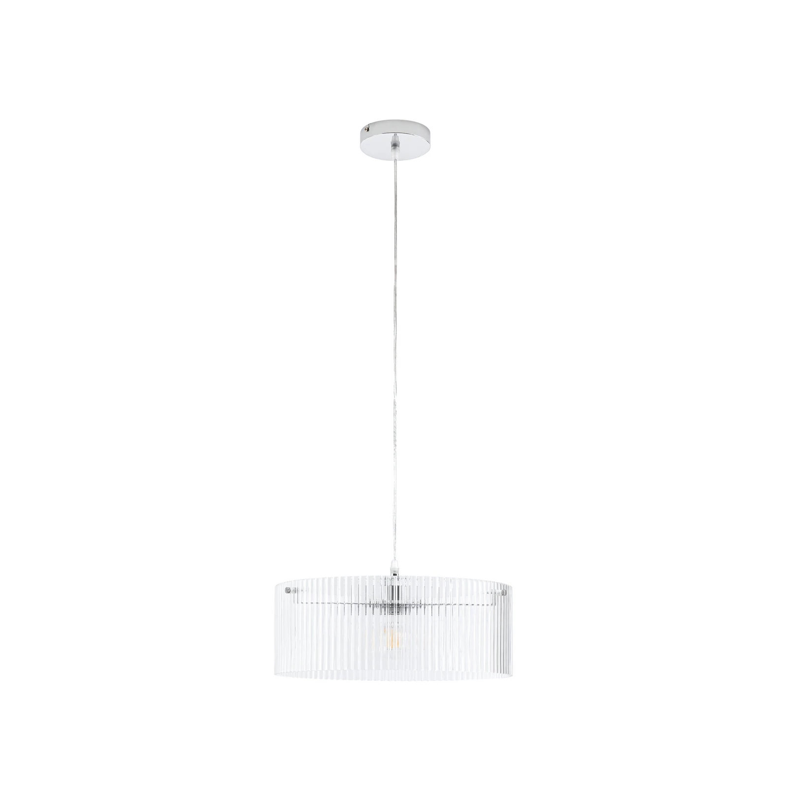 Candeeiro suspenso Lucande Meritt, cromado/transparente, Ø 40 cm, vidro