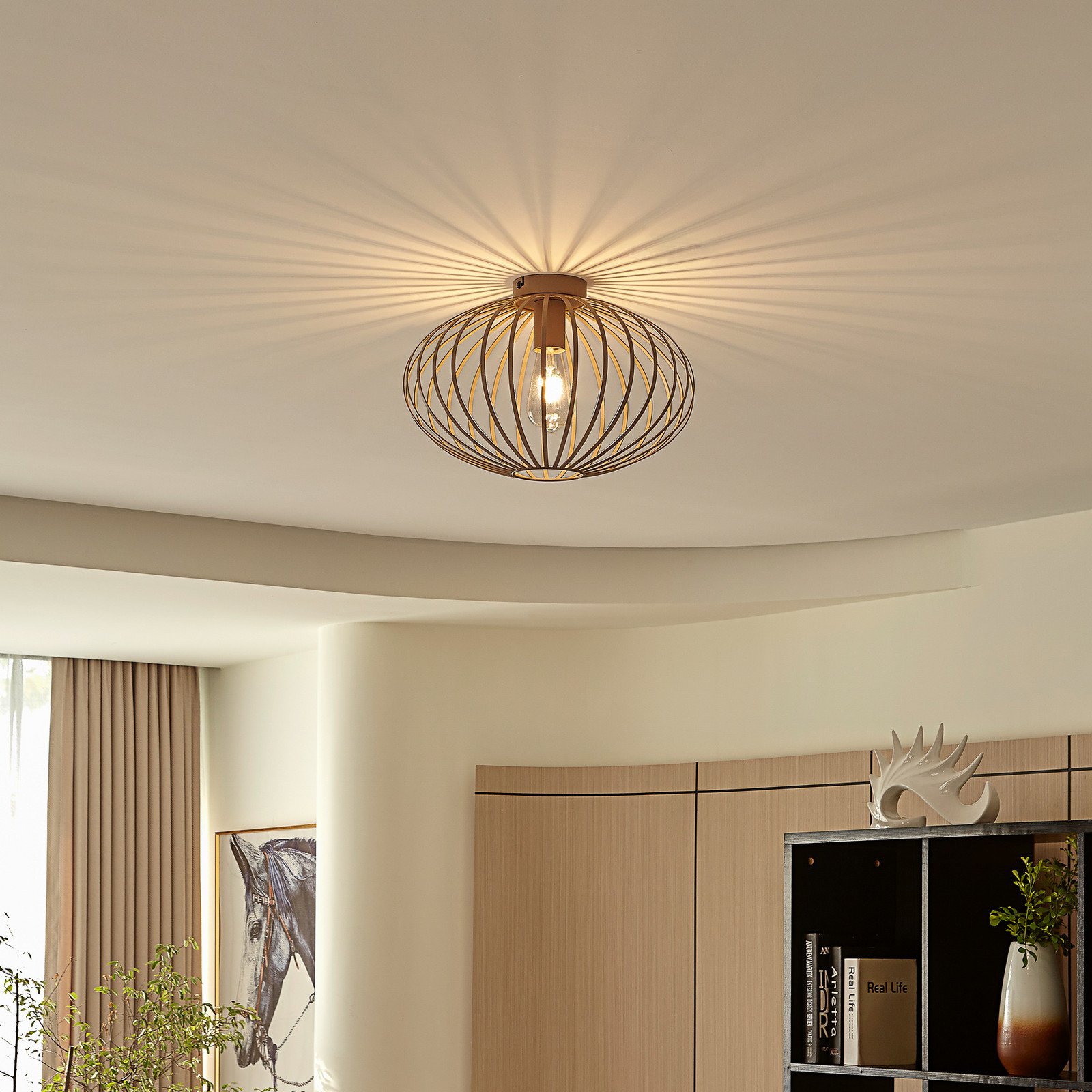 Plafonieră Lindby Maivi bej 40 cm fier cușcă - Camera de zi / sufragerie - Modern - bej nisip - Metal