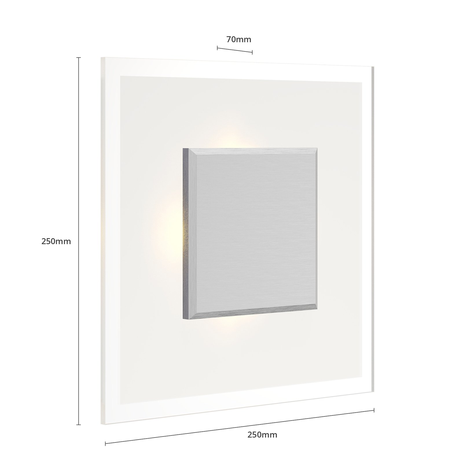 Quitani LED-vägglampa Lole, glas, matt aluminium, 25 x 25 cm