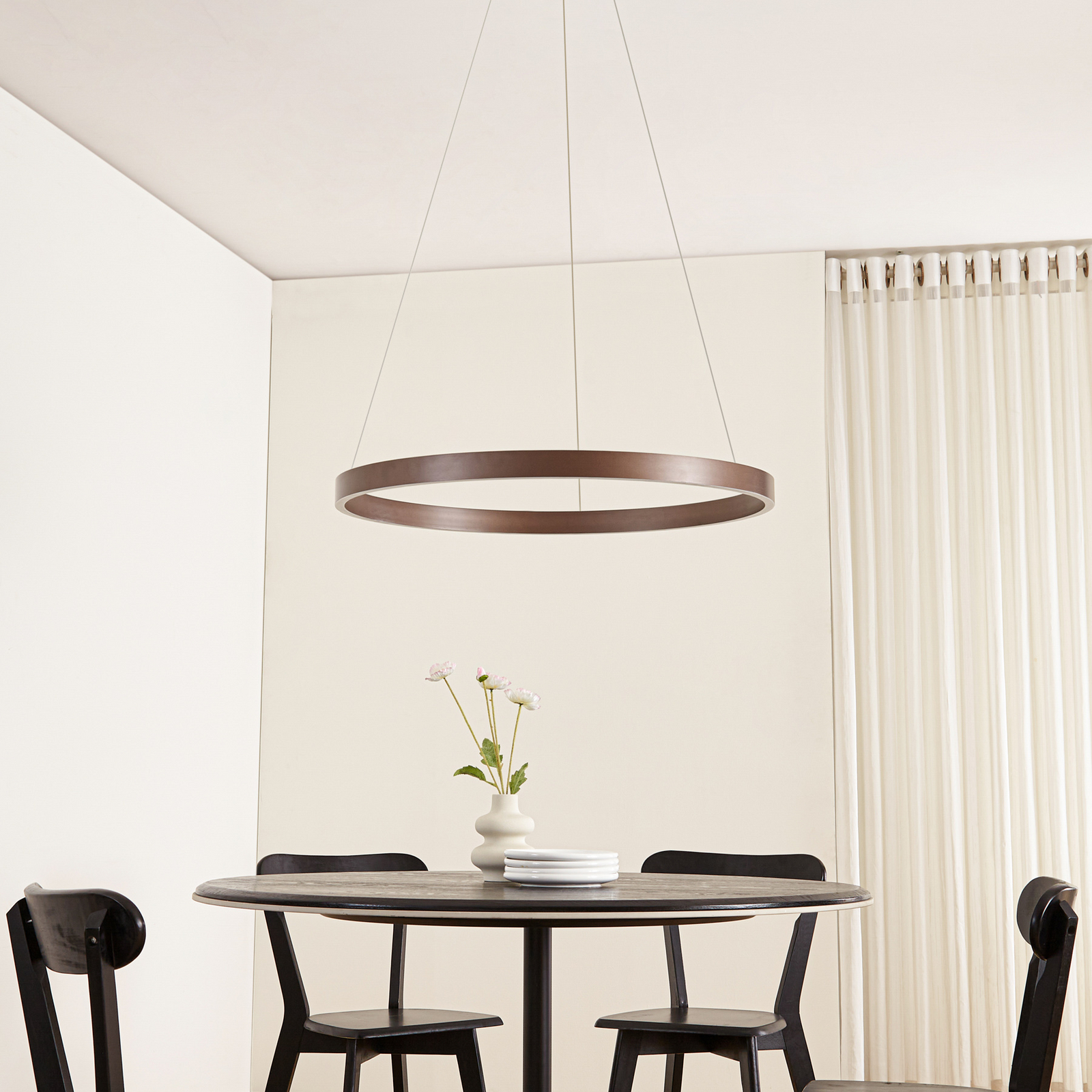 Lucande LED Pendant lamp Yonam, coffee, Ø 80cm
