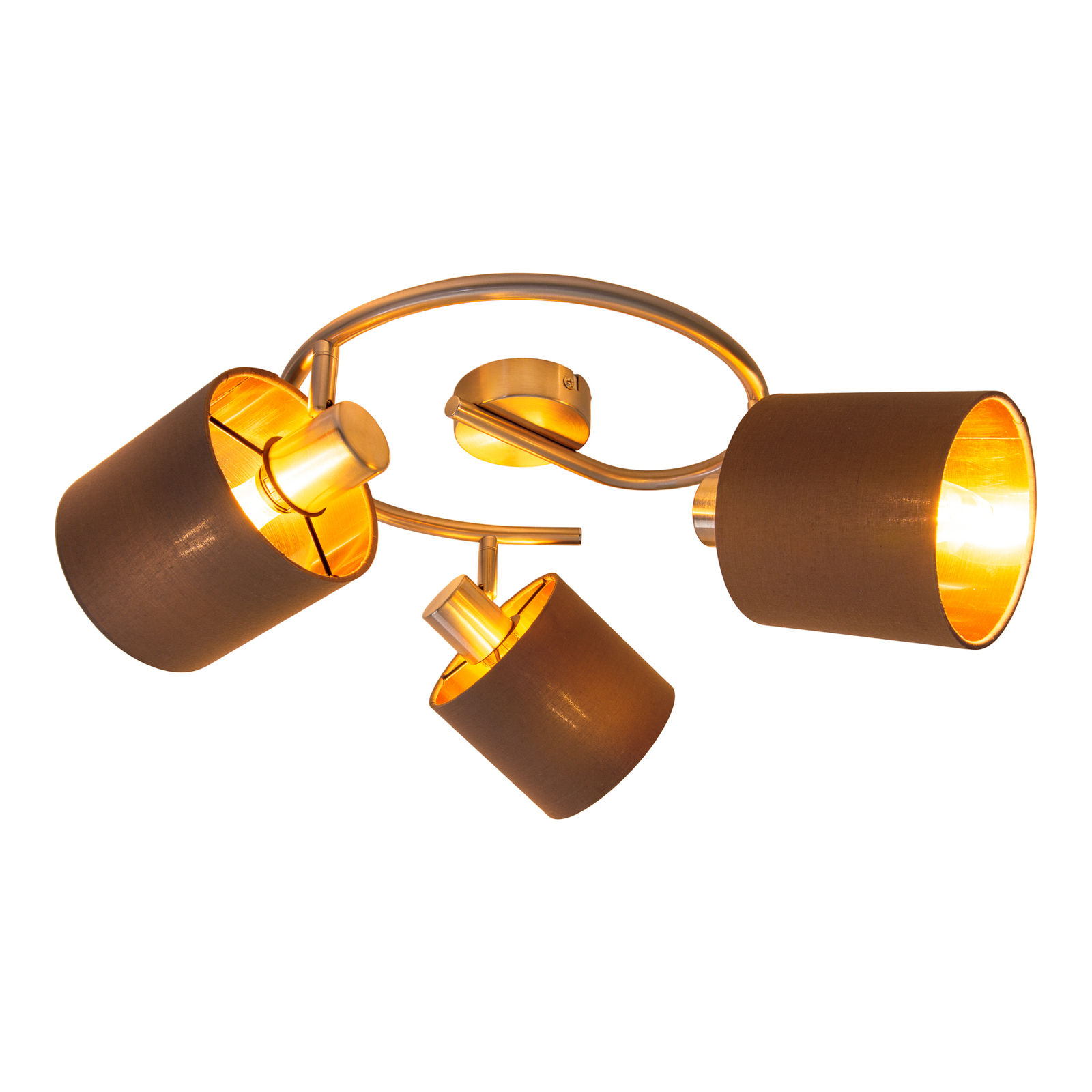 Plafondlamp Maron 3-lamps textiel, bruin/goud