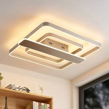 Lucande Linetti LED plafondlamp hoekig nikkel 70cm