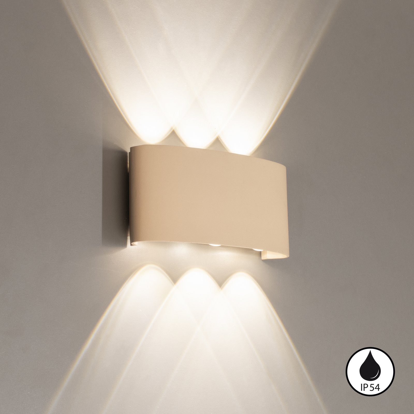 LED-Außenwandlampe Berlin, sandfarben, Breite 17 cm, Metall