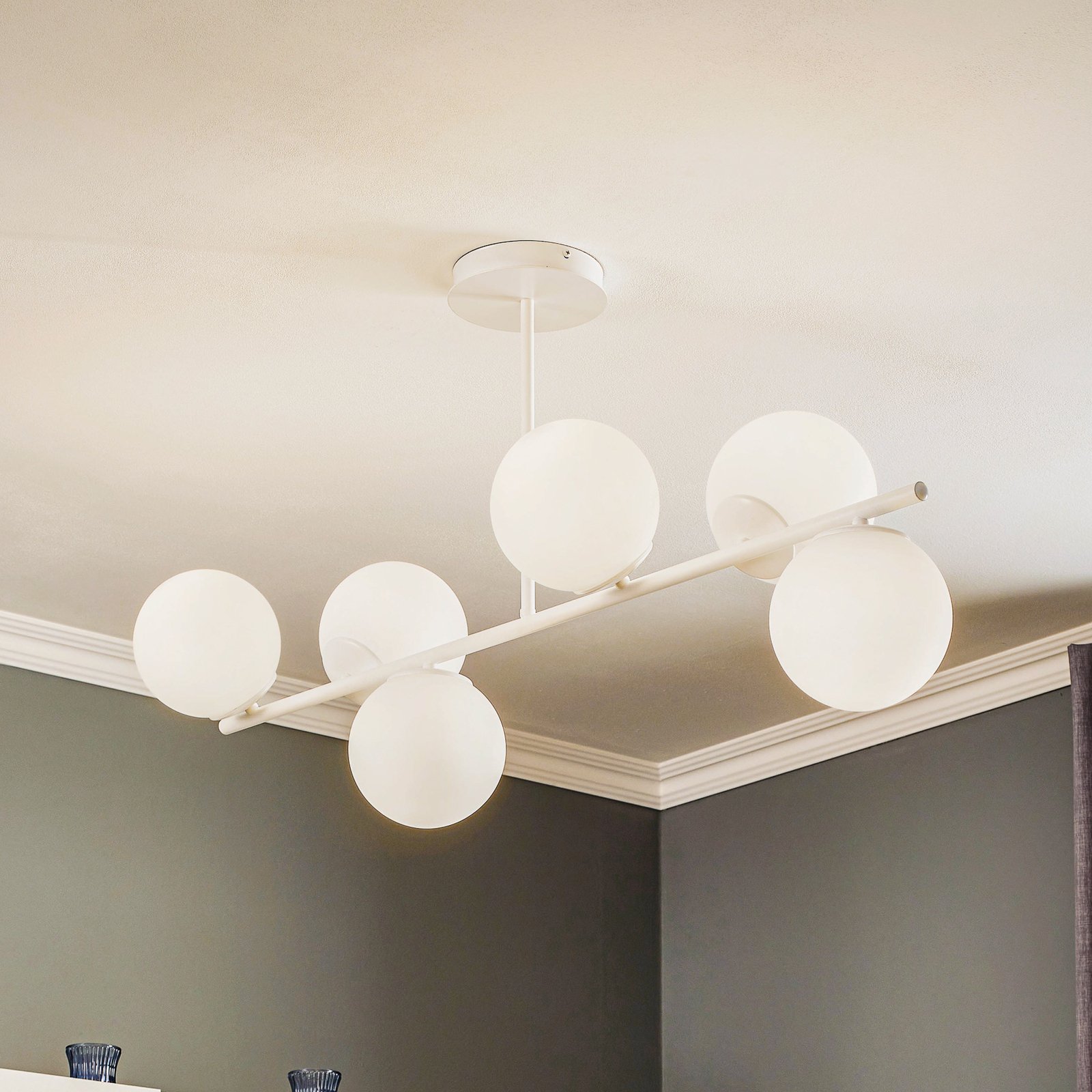 Kabo ceiling lamp, 1 arm, white, six-bulb