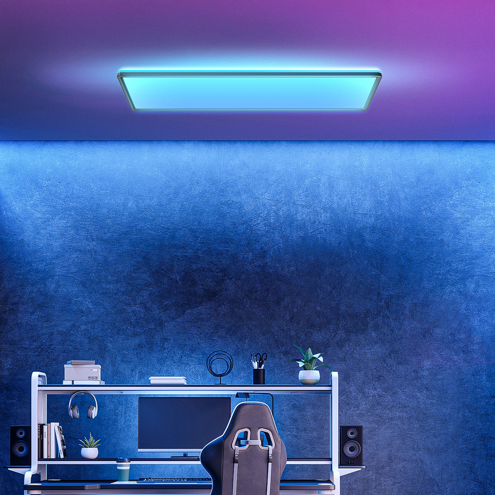 LED paneel Slim met afstandsbediening RGBW, 58 x 20 cm, zwart,