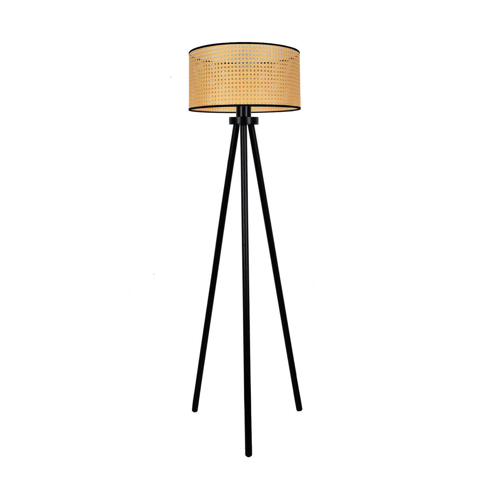 Roller floor lamp, rattan tripod, beige/black