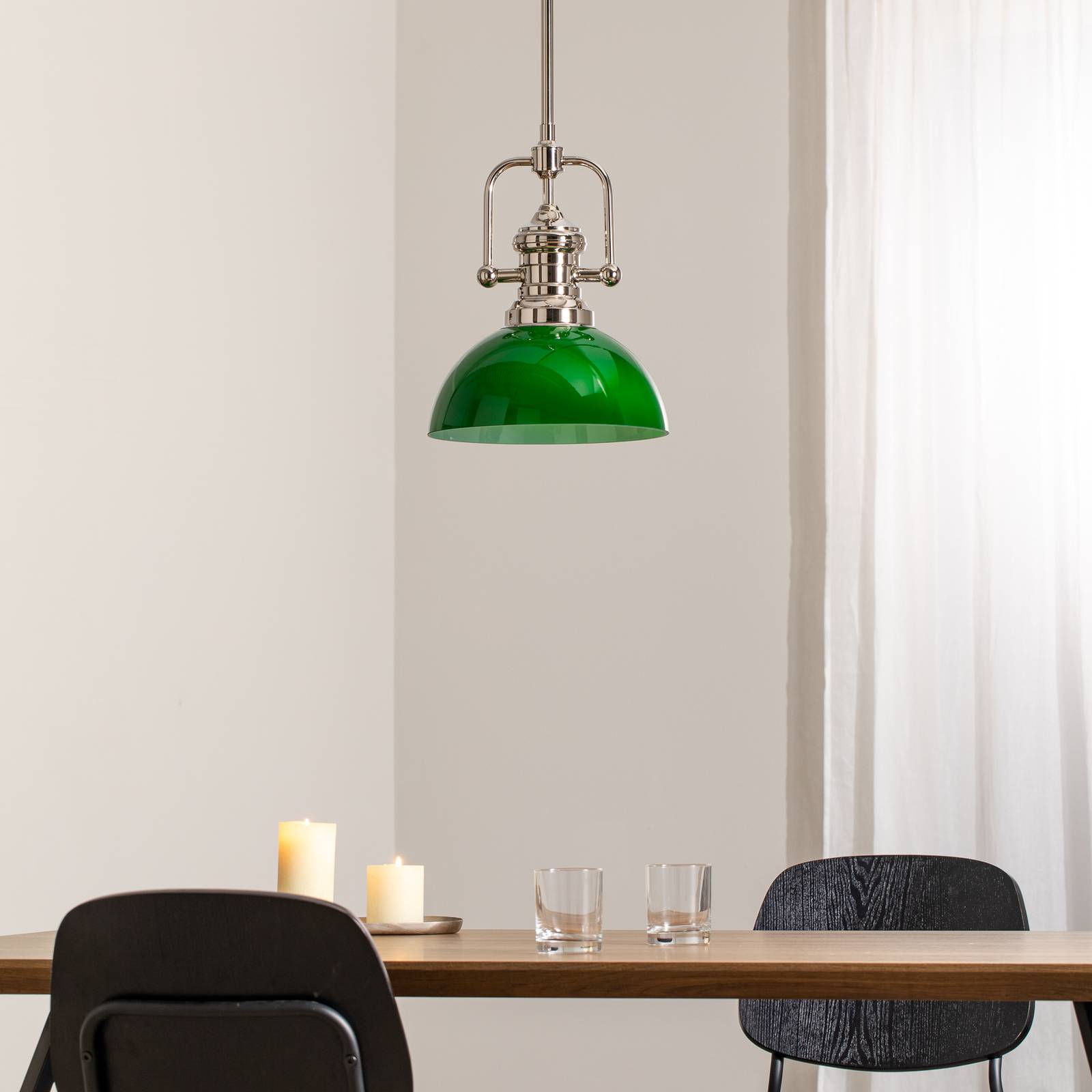 Żyrandol Platino, srebrny/zielony, szkło, 1-punktowa, E27