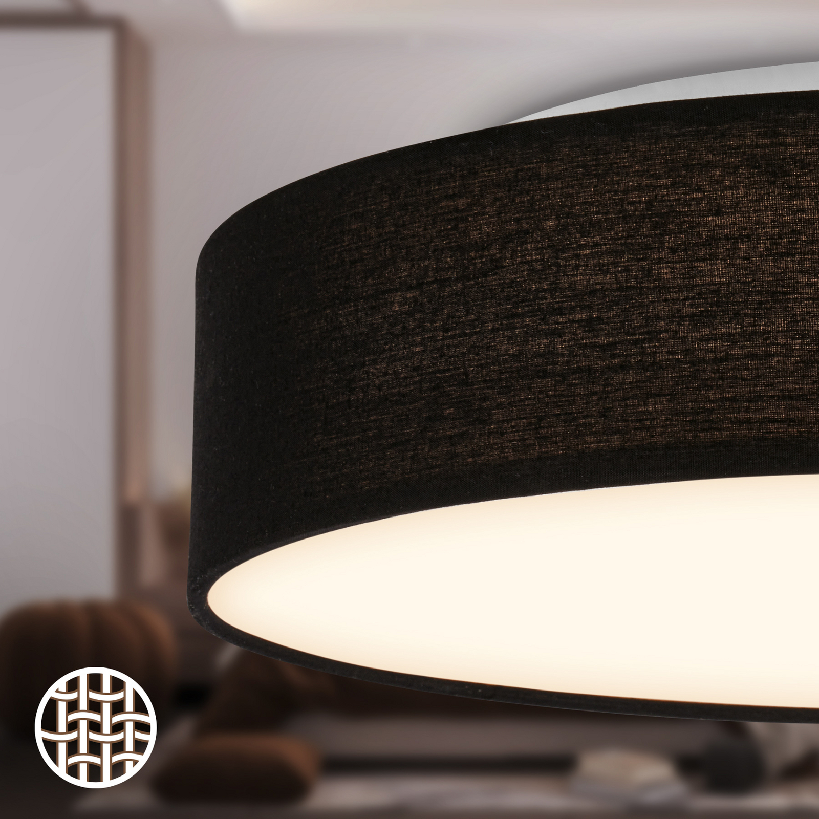 Plafón LED Duck, negro, Ø 38 cm, tela, 3000 K Plafón LED Duck, negro, Ø 38 cm, tela, 3000 K
