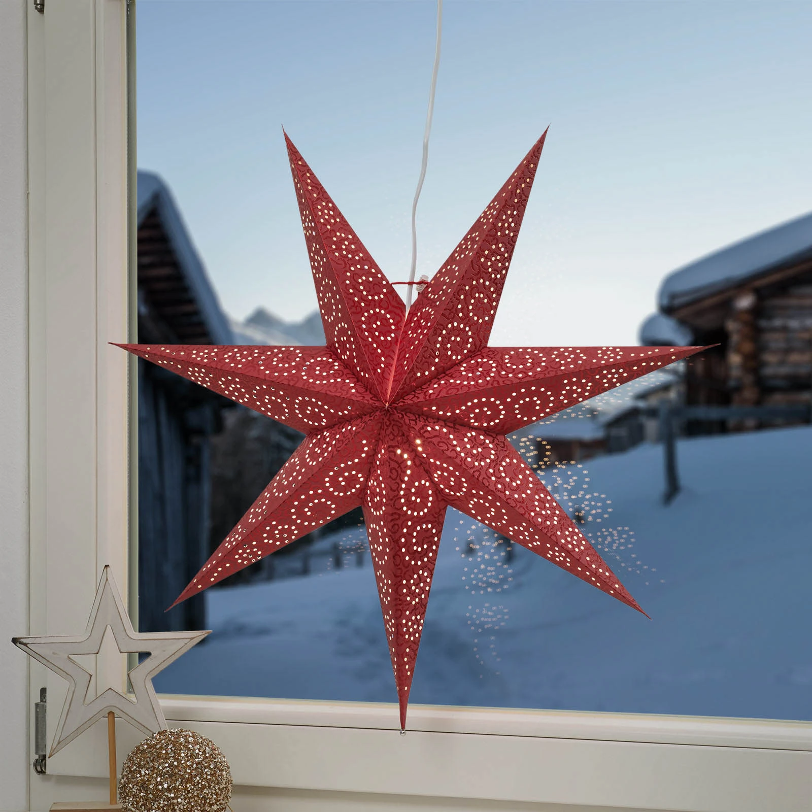 Lampada da tavolo Oronja di metallo con finitura verniciata rossa