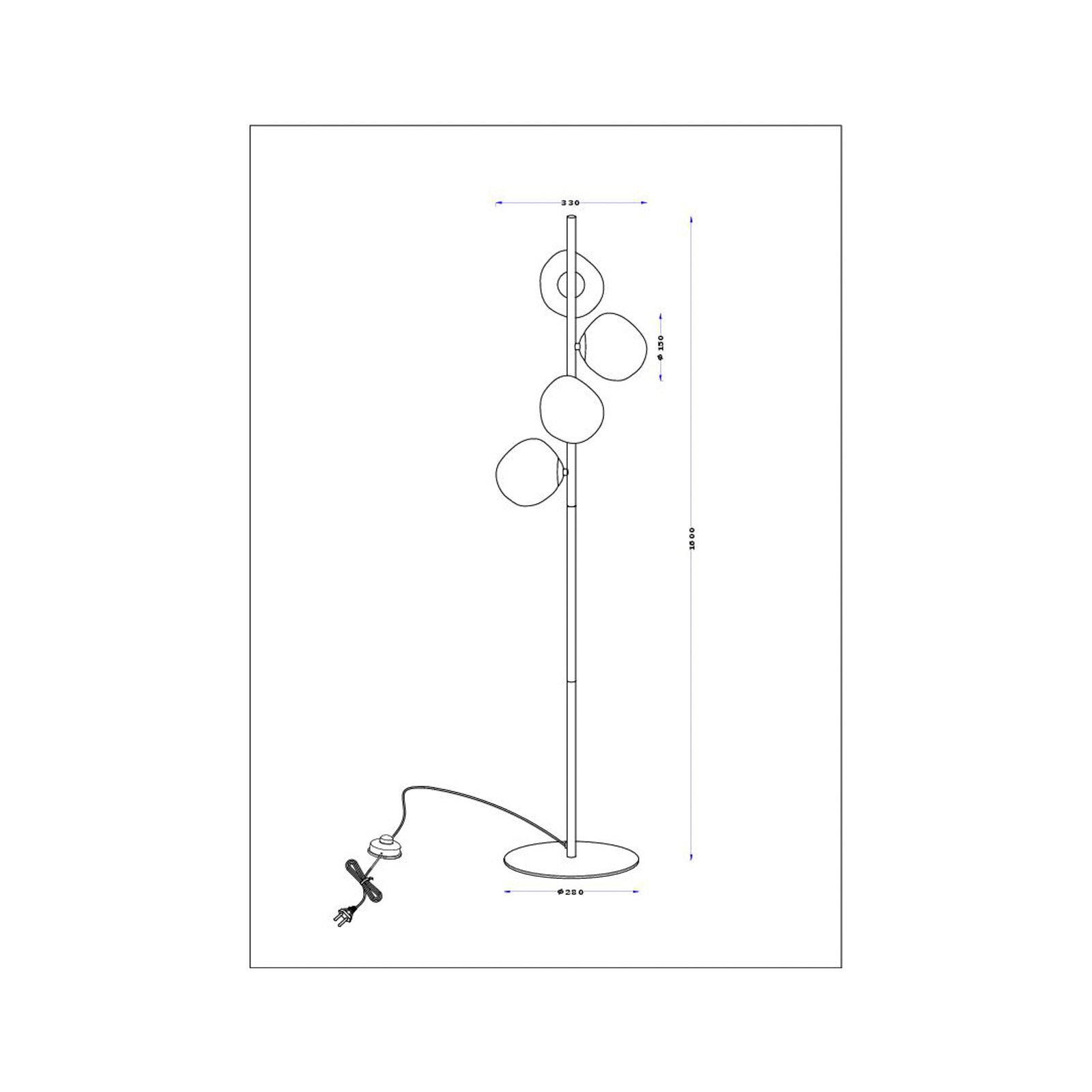 Stehleuchte Canopus, multicolor, Höhe 160 cm 4-flg. Glas E14