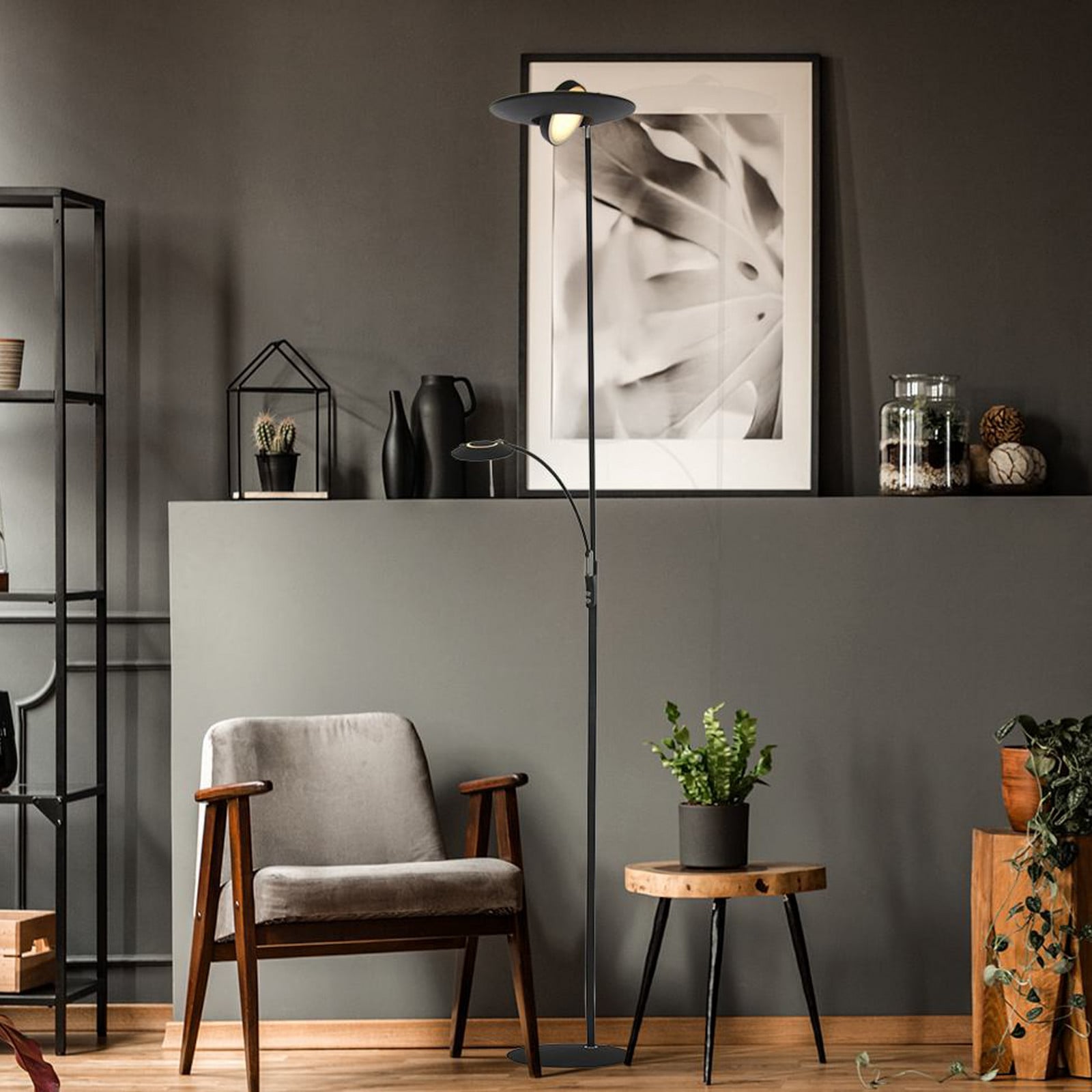 Steinhauer Zenith LED lampadar LED lumină de lectură CCT metal negru - Camera de zi / sufragerie