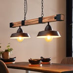 Hanglamp Oldbury, zwart/donker hout, lengte 86 cm, 2-lamps.