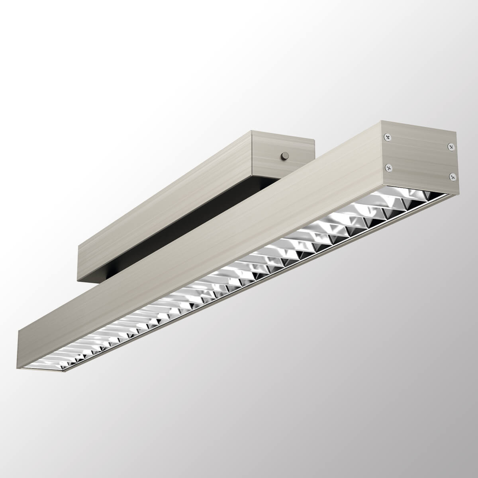 Evotec Office One LED ceiling light, mirrored louvre, for Workroom / Office, aluminium, 25 W, energy efficiency: A+, L: 113.4 cm, W: 8 cm, H: 6 cm