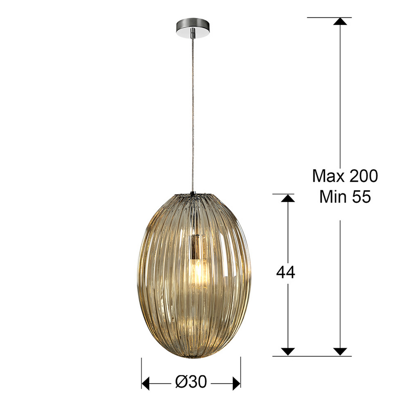 Hanglamp Ovila, 1-lamp, Ø 30 cm, chroom/cognac, glas