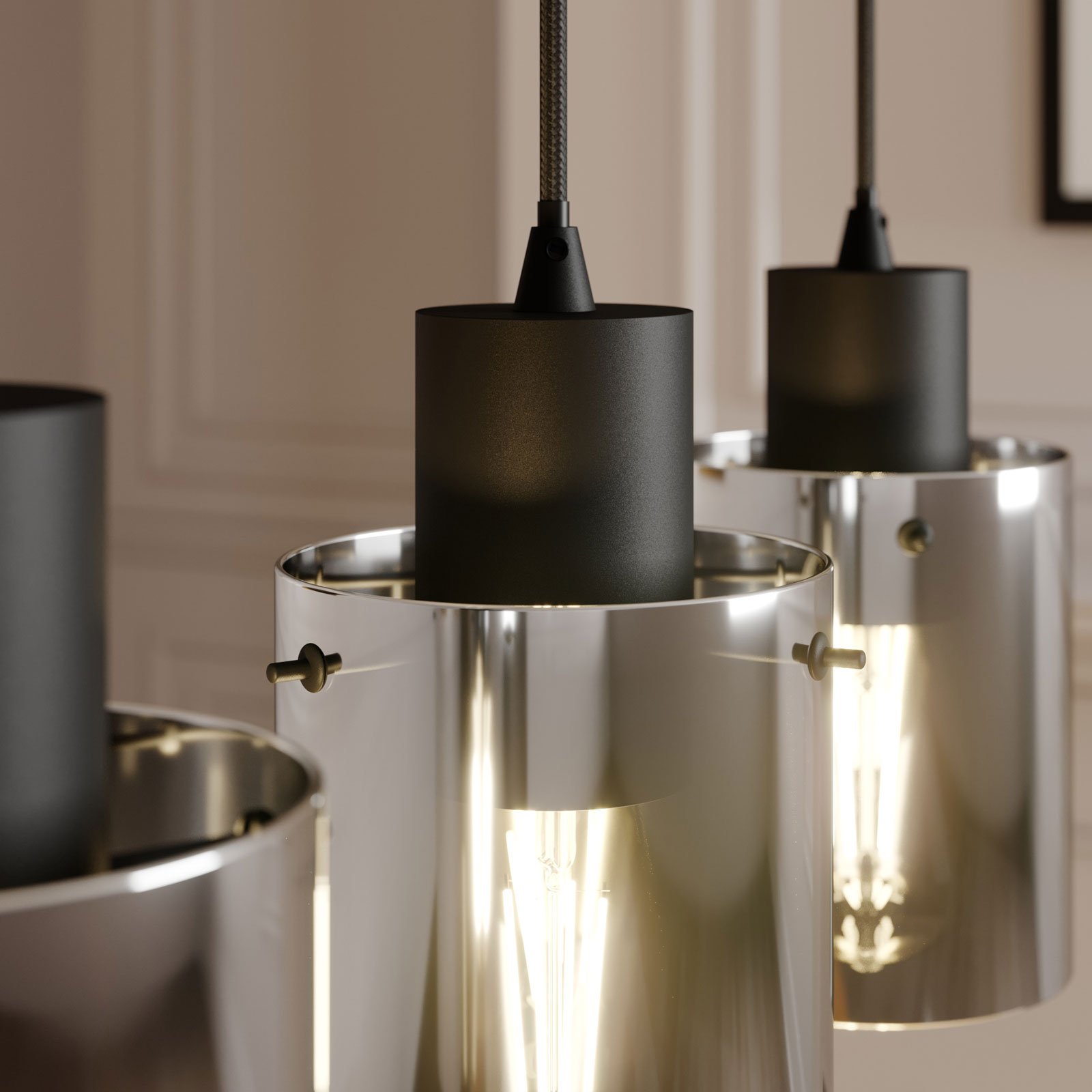 Kourtney Závěsná Lampa Black/Smoke - Lindby