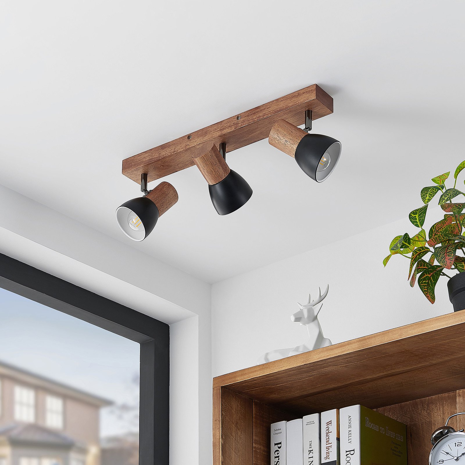 Lindby Tonja spot pour plafond avec bois, 3 lampes