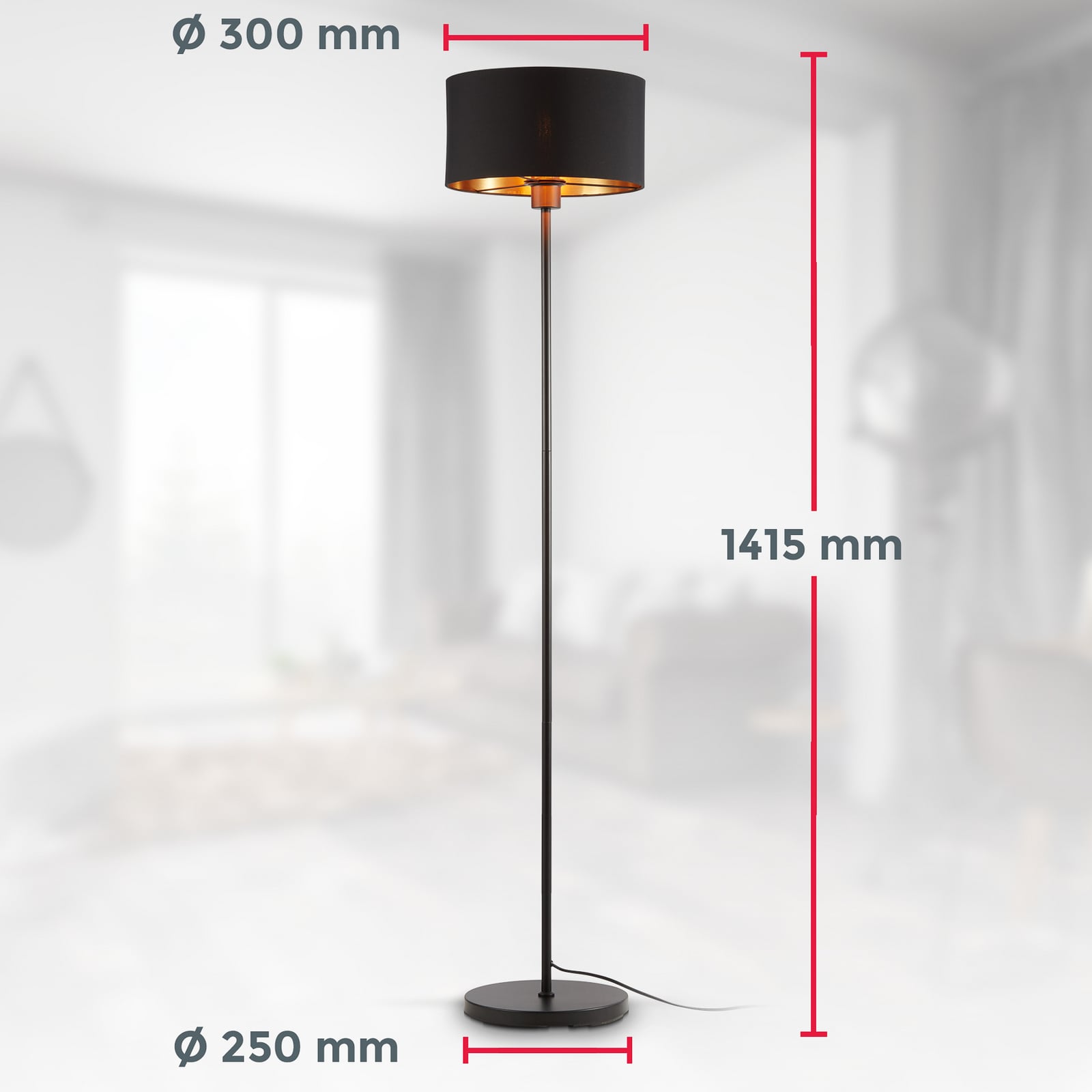 Lampadar Kari, dreaptă, negru/auriu, textil, E27