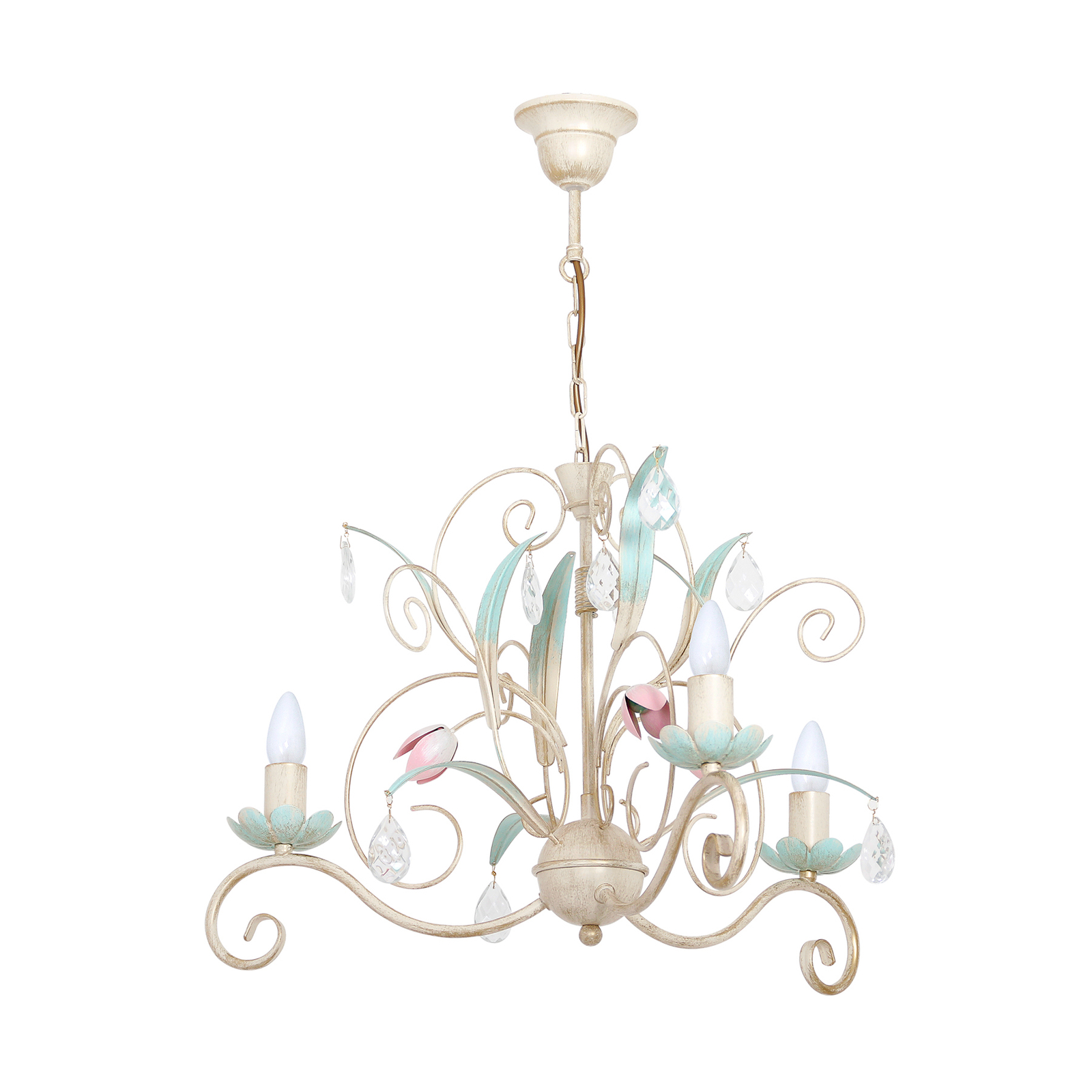 Florina chandelier with floral decor, 3-bulb