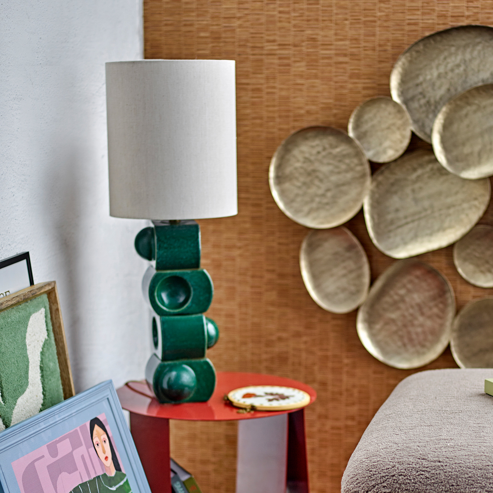 Lampada da tavolo Brady, color crema/verde, altezza 68 cm - Bloomingville