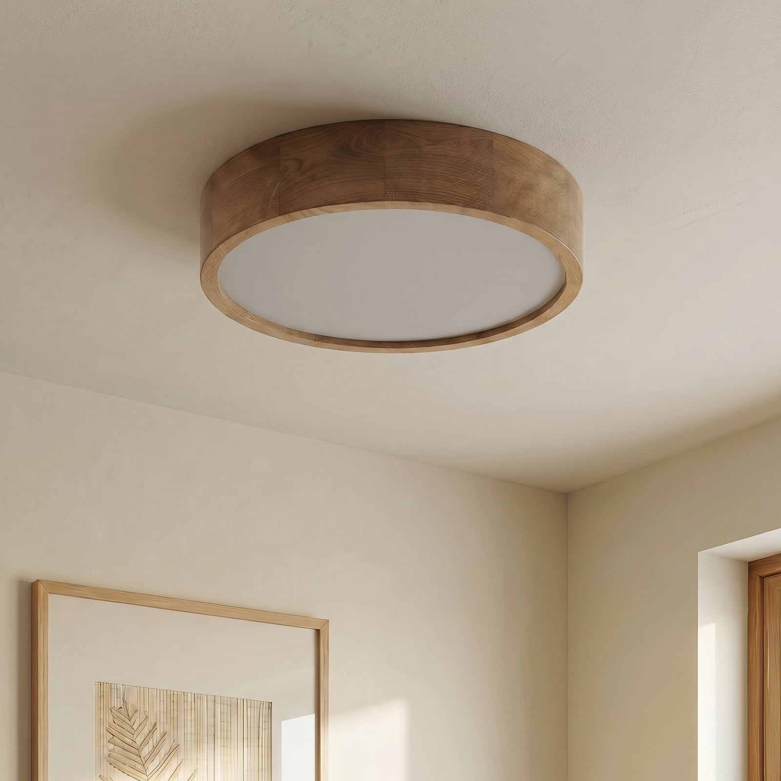 Lampa sufitowa Cleo, Ø 48 cm, 4-punktowa, drewno dębowe, E27