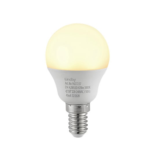 Lampadina LED Lindby, a goccia, E14, 4,5W, opale, 3000K