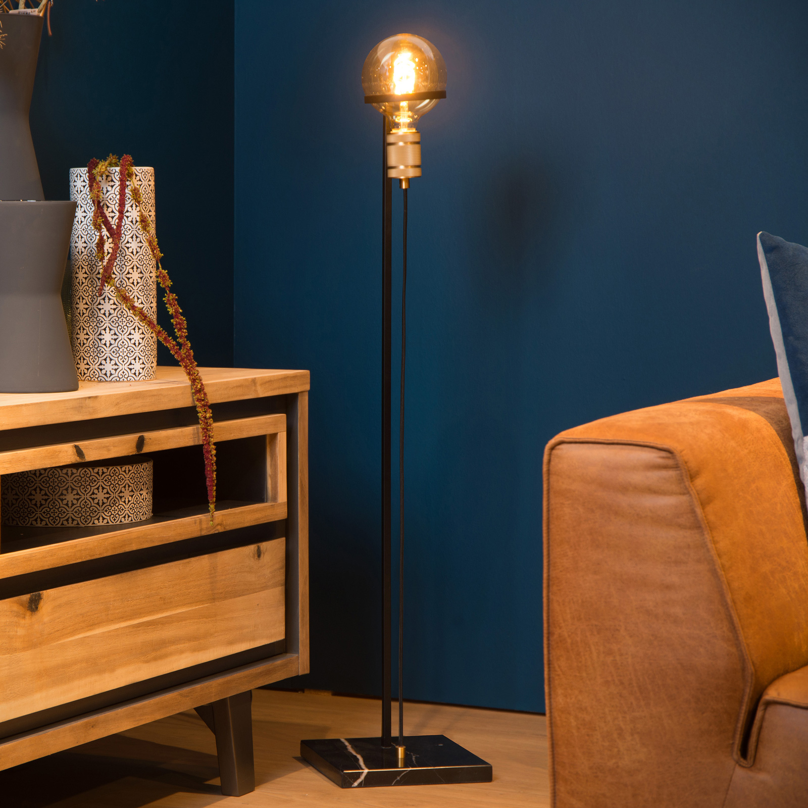 Lucide Ottelien floor lamp, black, height 100 cm, for Living / Dining Room, steel, E27, 60 W, energy efficiency: A++, L: 23 cm, W: 23 cm, H: 100 cm