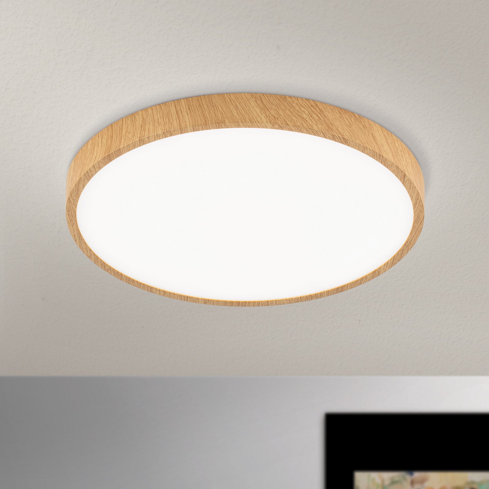 ORION Bully plafonieră LED aspect de lemn Ø 28 cm - Camera de zi / sufragerie - lemn deschis la culoare alb structurat - Metal