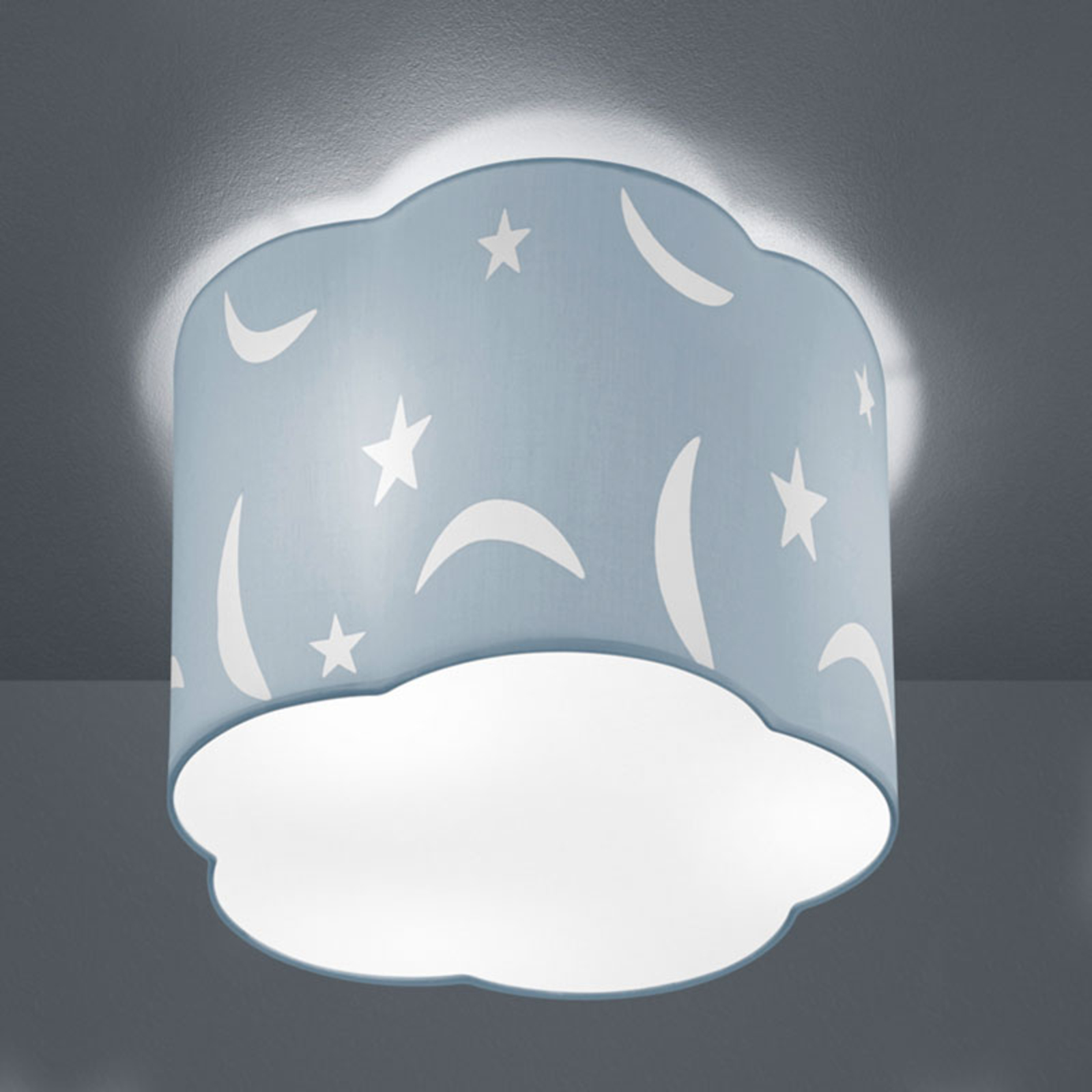 Trio Lighting Moony ceiling light 25 cm pastel blue, for Children's Room, fabric, E27, 42 W, energy efficiency: A++, H: 20.5 cm