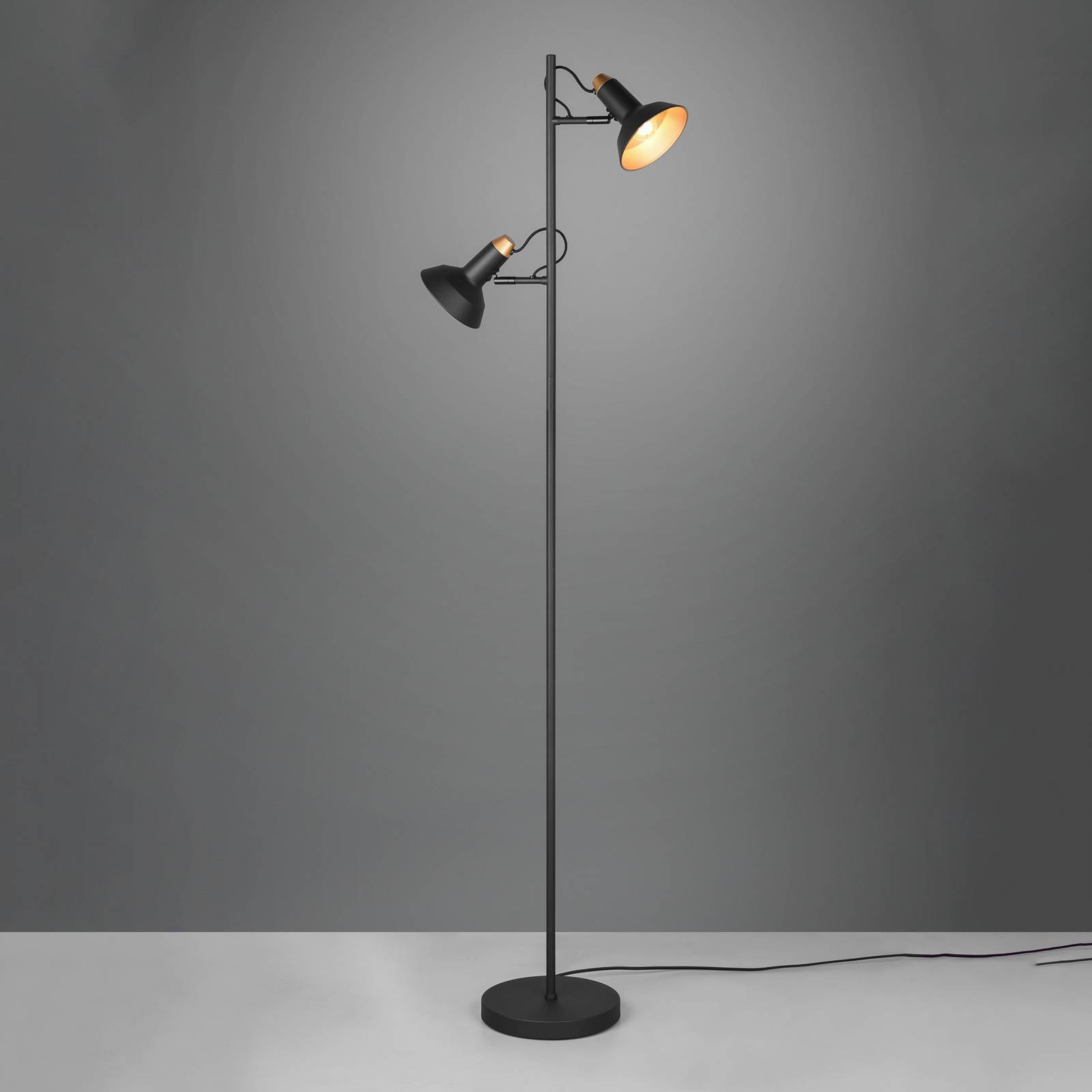 trio lighting lampe sur pied roxie, orientable, 2 branches, noir mat