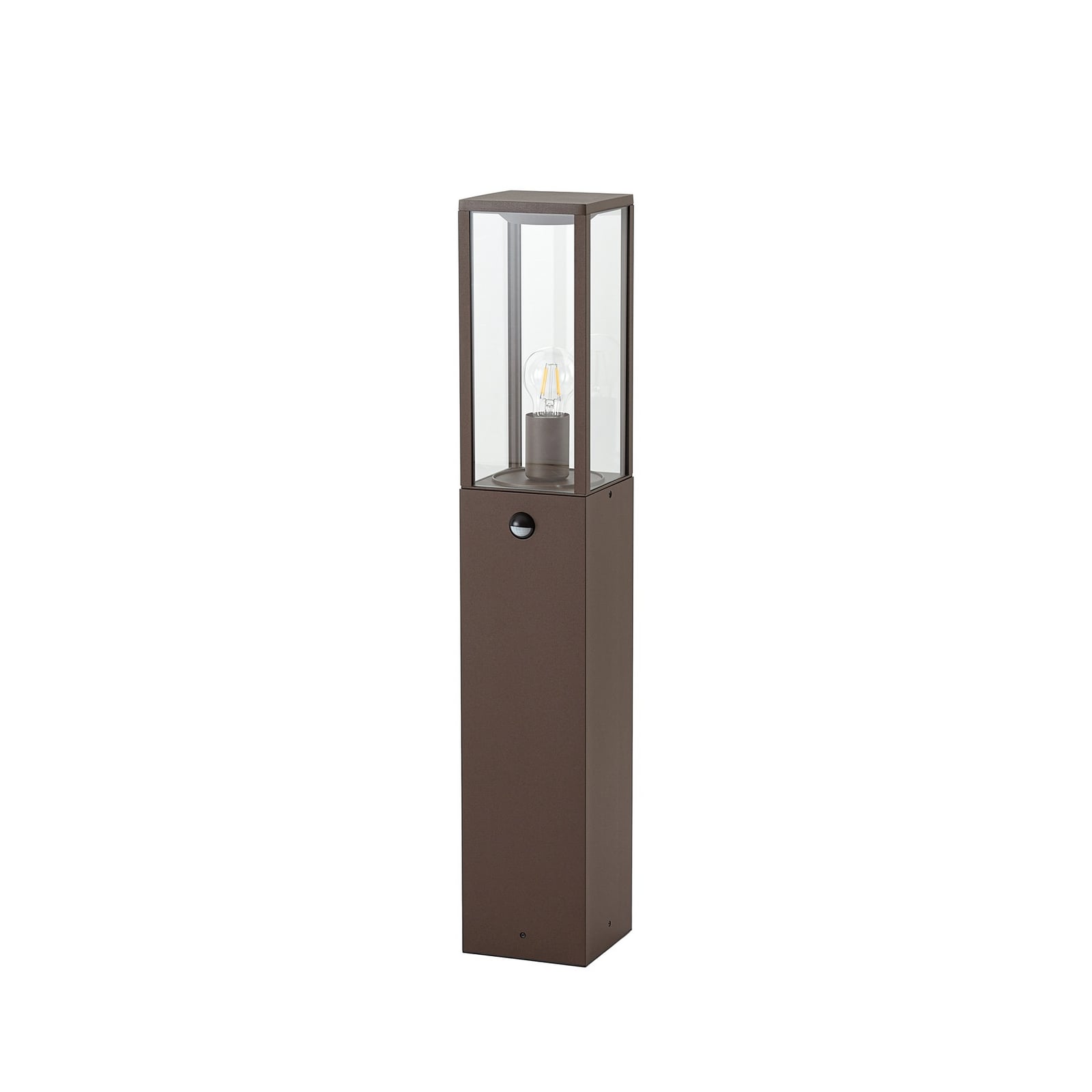 Lampione Peldar, ruggine/trasparente, altezza 80 cm, sensore - Lindby