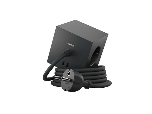 SQUARE 1 Presa nera con 3 prese Schuko e 2 porte USB, cavo da 1,8 m - AVOLT
