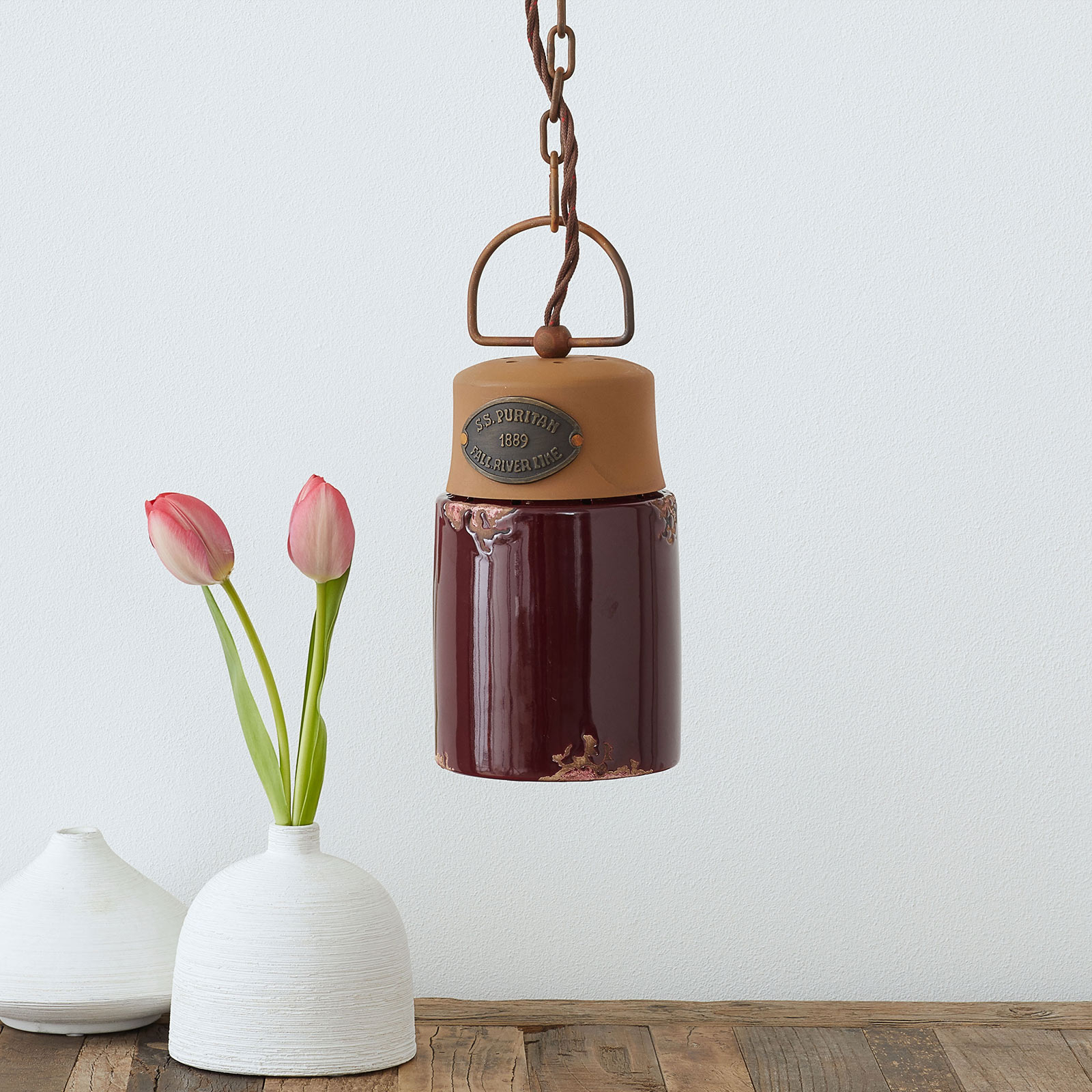 C1620 hanging light, ceramic and metal, bordeaux